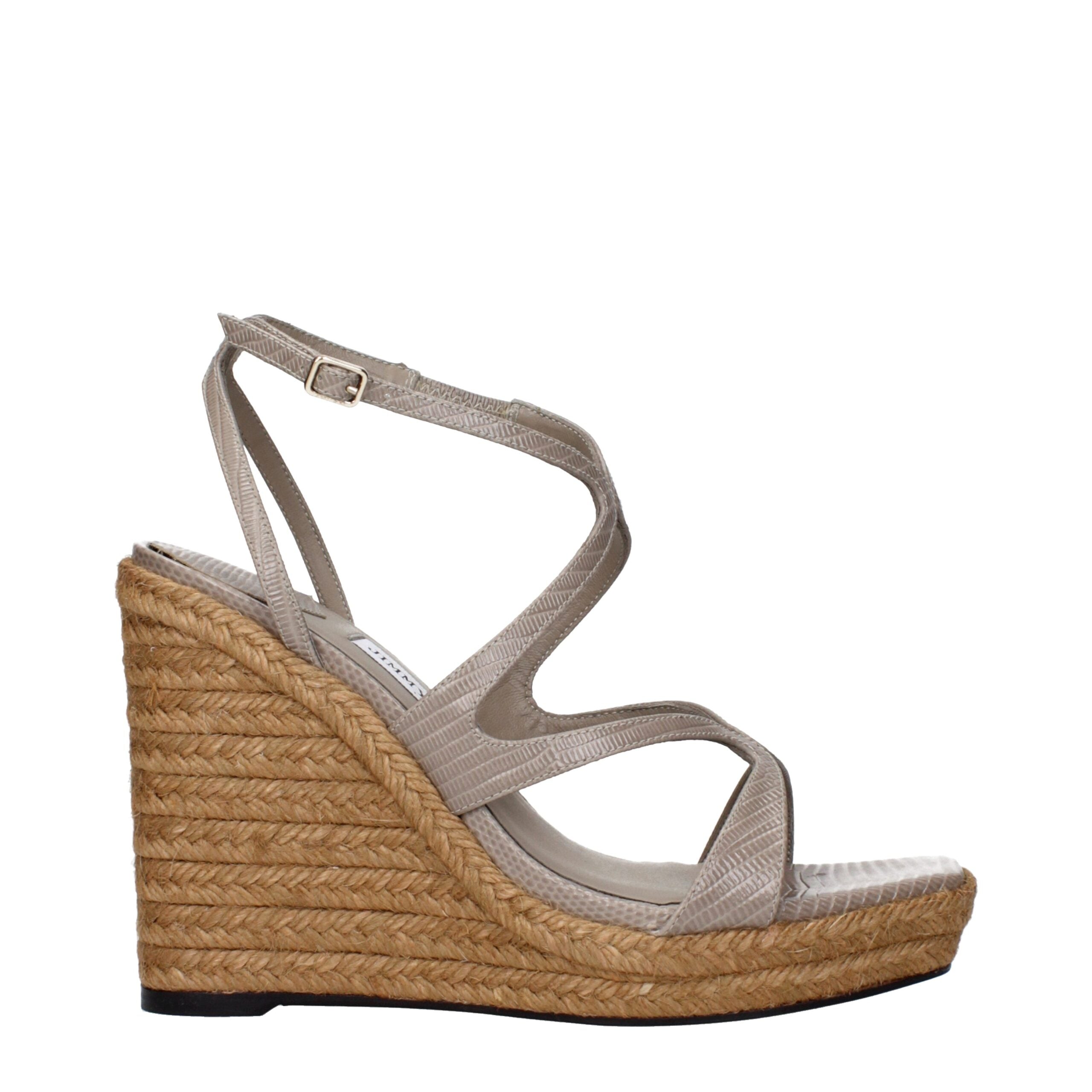 Jimmy Choo Gray Leather Espadrille Wedge Sandals