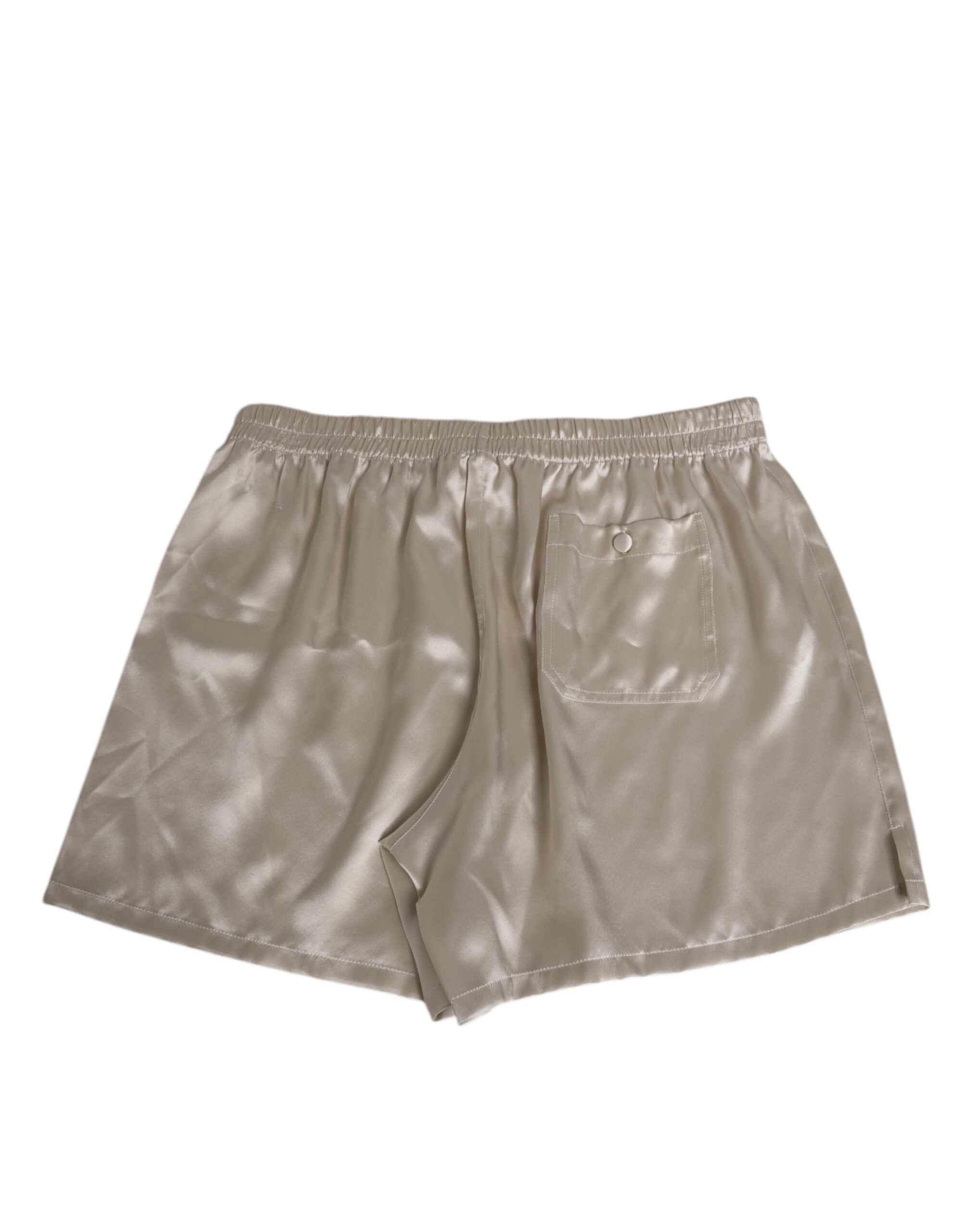 Dolce & Gabbana Beige Silk Satin Elastic Men Boxer Short Swimwear