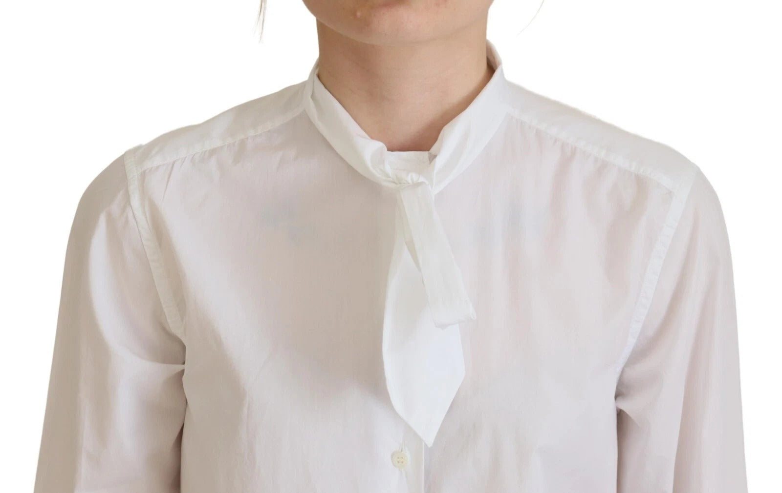Dolce & Gabbana White Cotton Collared Long Sleeves Formal Top
