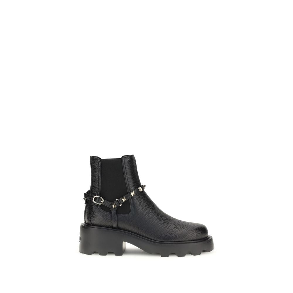 Valentino Garavani Leather Chunk Sole Chelsea Moto Ankle Boots for Women
