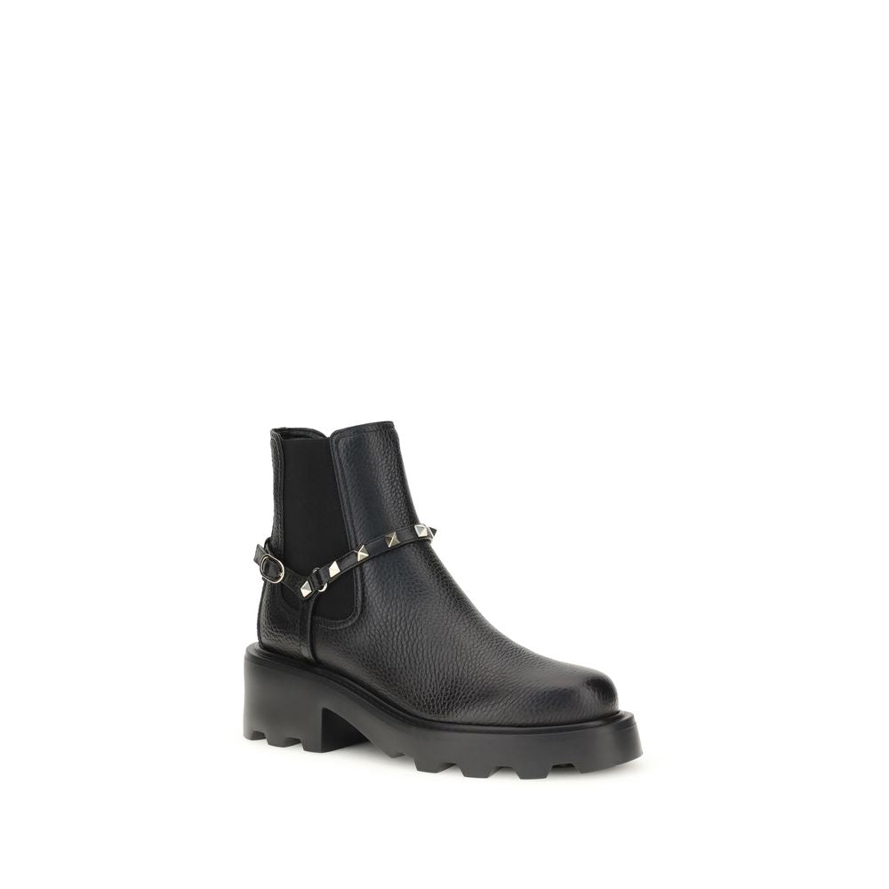 Valentino Garavani Leather Chunk Sole Chelsea Moto Ankle Boots for Women