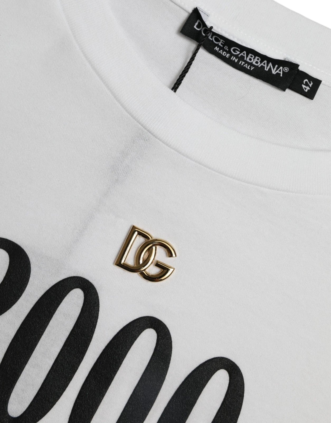 Dolce & Gabbana White Cotton 2000 Fashion Print Logo T-shirt