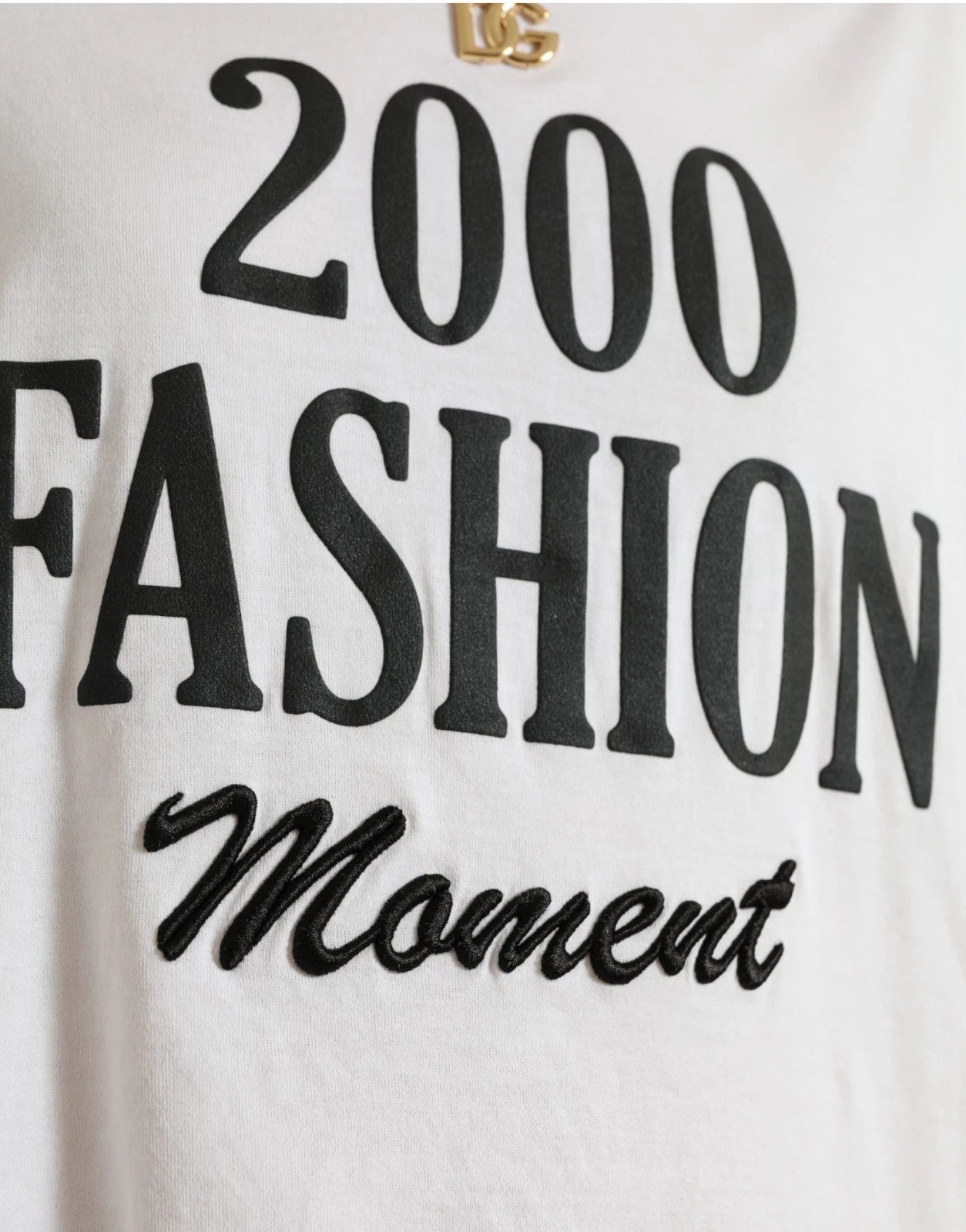 Dolce & Gabbana White Cotton 2000 Fashion Print Logo T-shirt