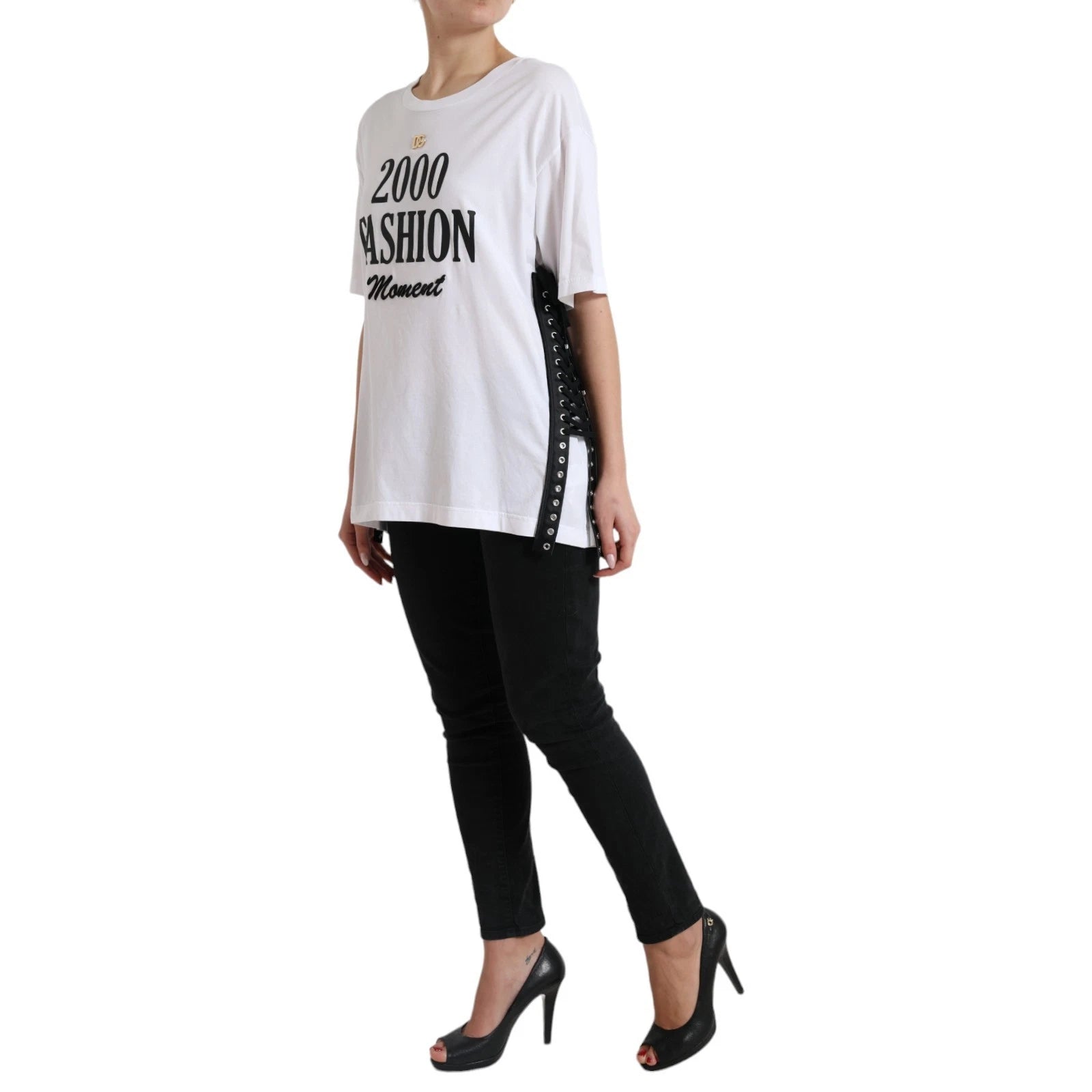 Dolce & Gabbana White Cotton 2000 Fashion Print Logo T-shirt