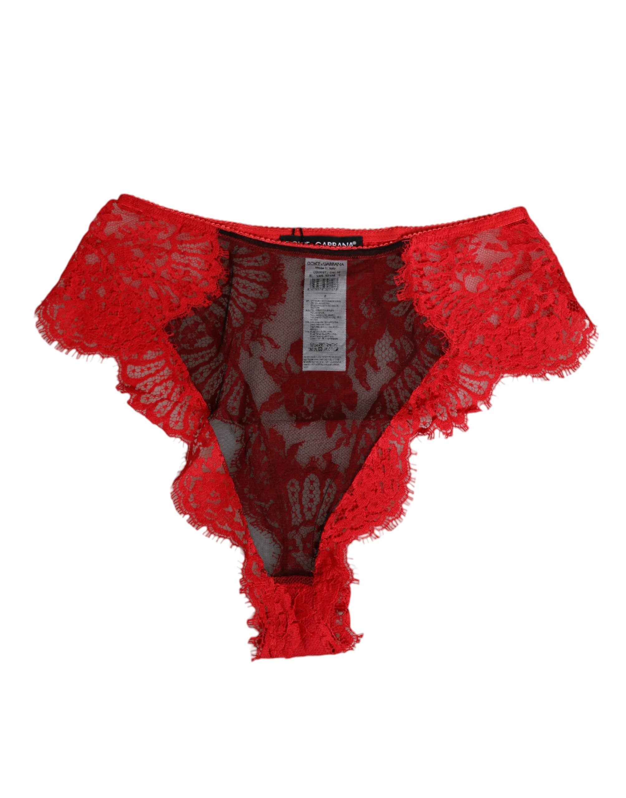 Dolce & Gabbana Red Floral Lace Sheer Briefs Women Underwear LUNESCAPE