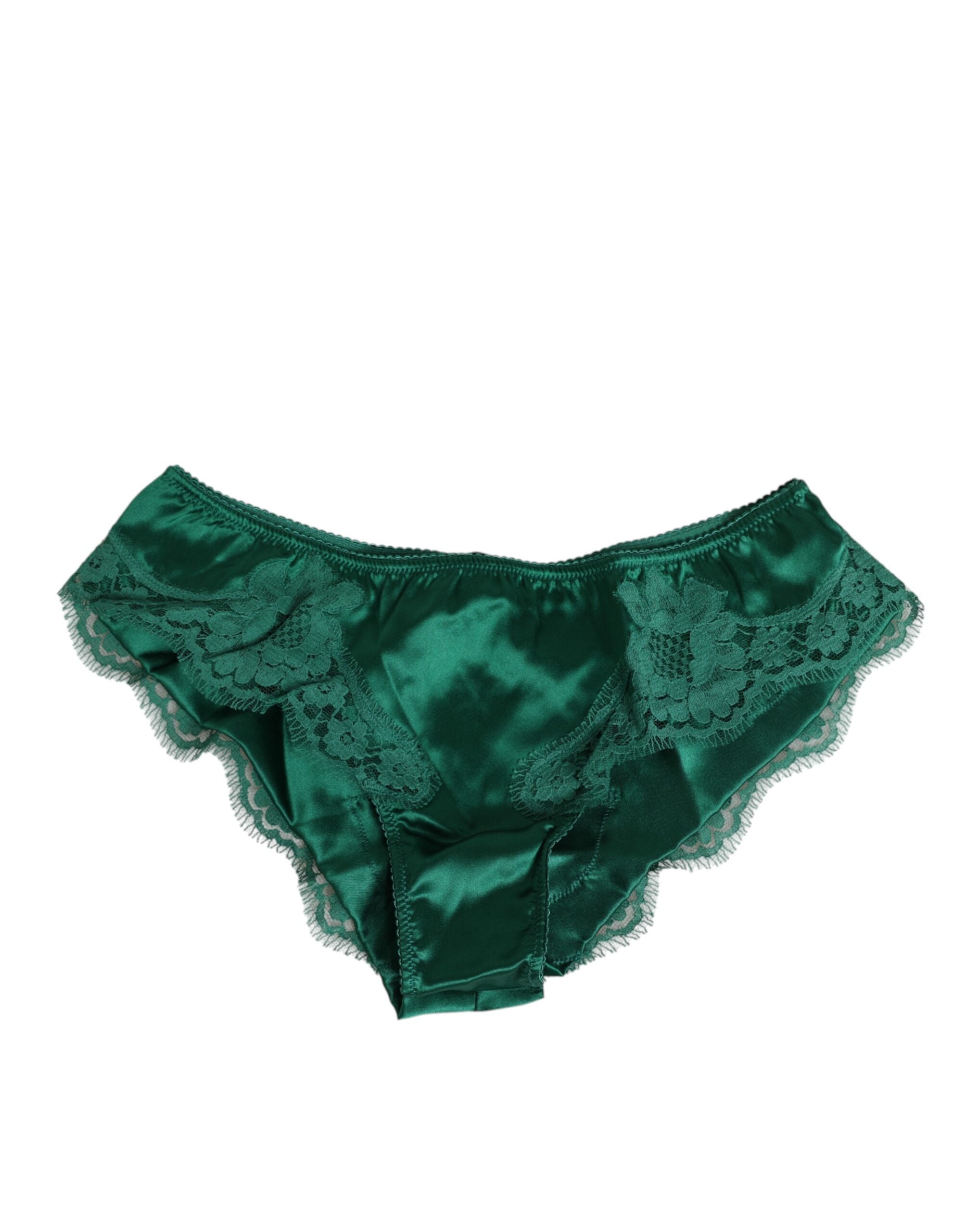 Dolce & Gabbana Green Satin Lace Briefs Women Underwear LUNESCAPE