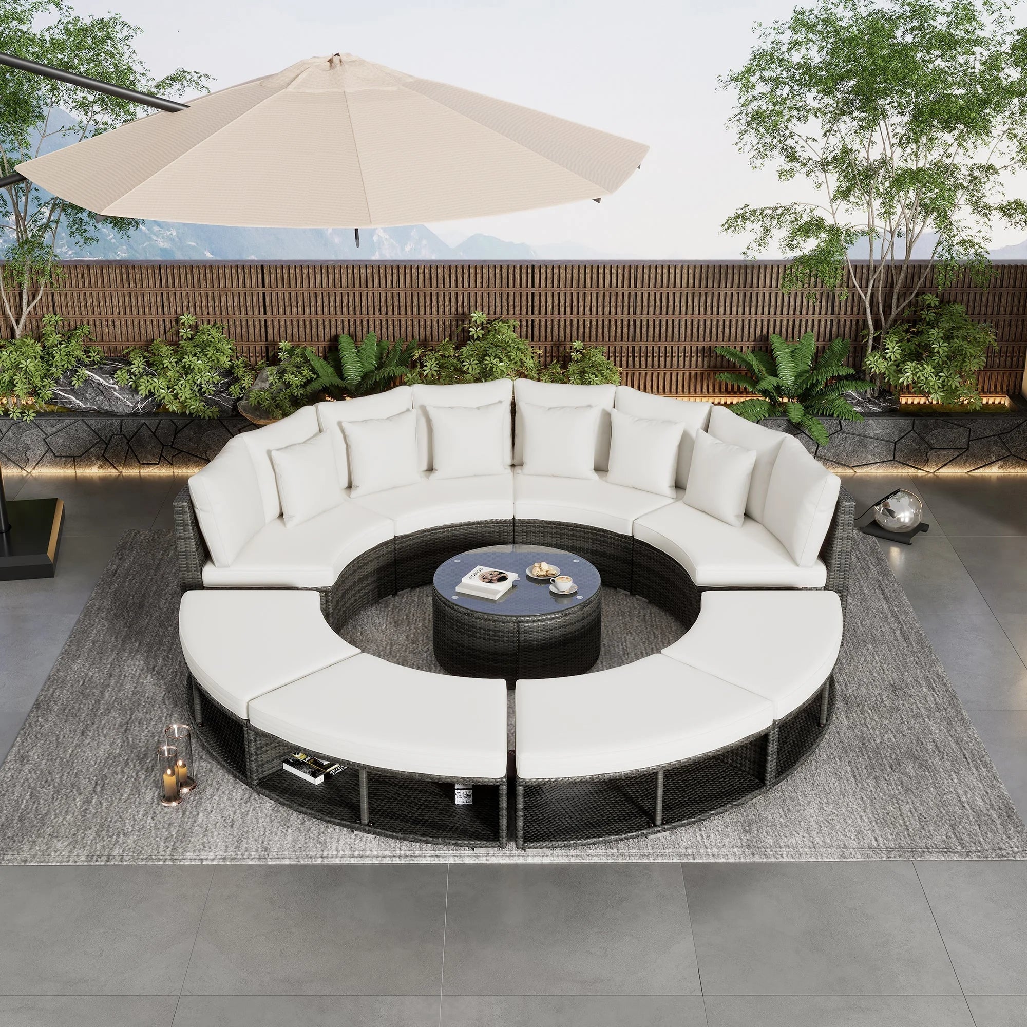 9-Piece Outdoor Patio Furniture Luxury Circular Outdoor Sofa Set LUNESCAPE