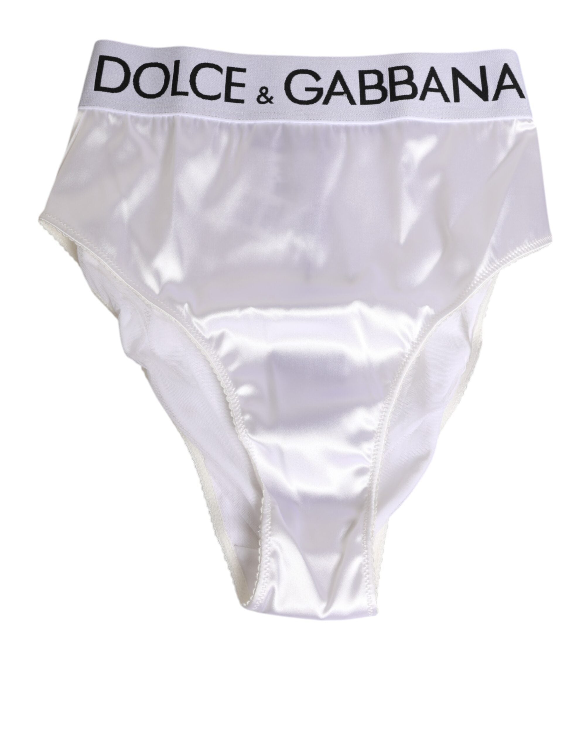 Dolce & Gabbana White Satin High-Waist Brief Logo Women Underwear LUNESCAPE