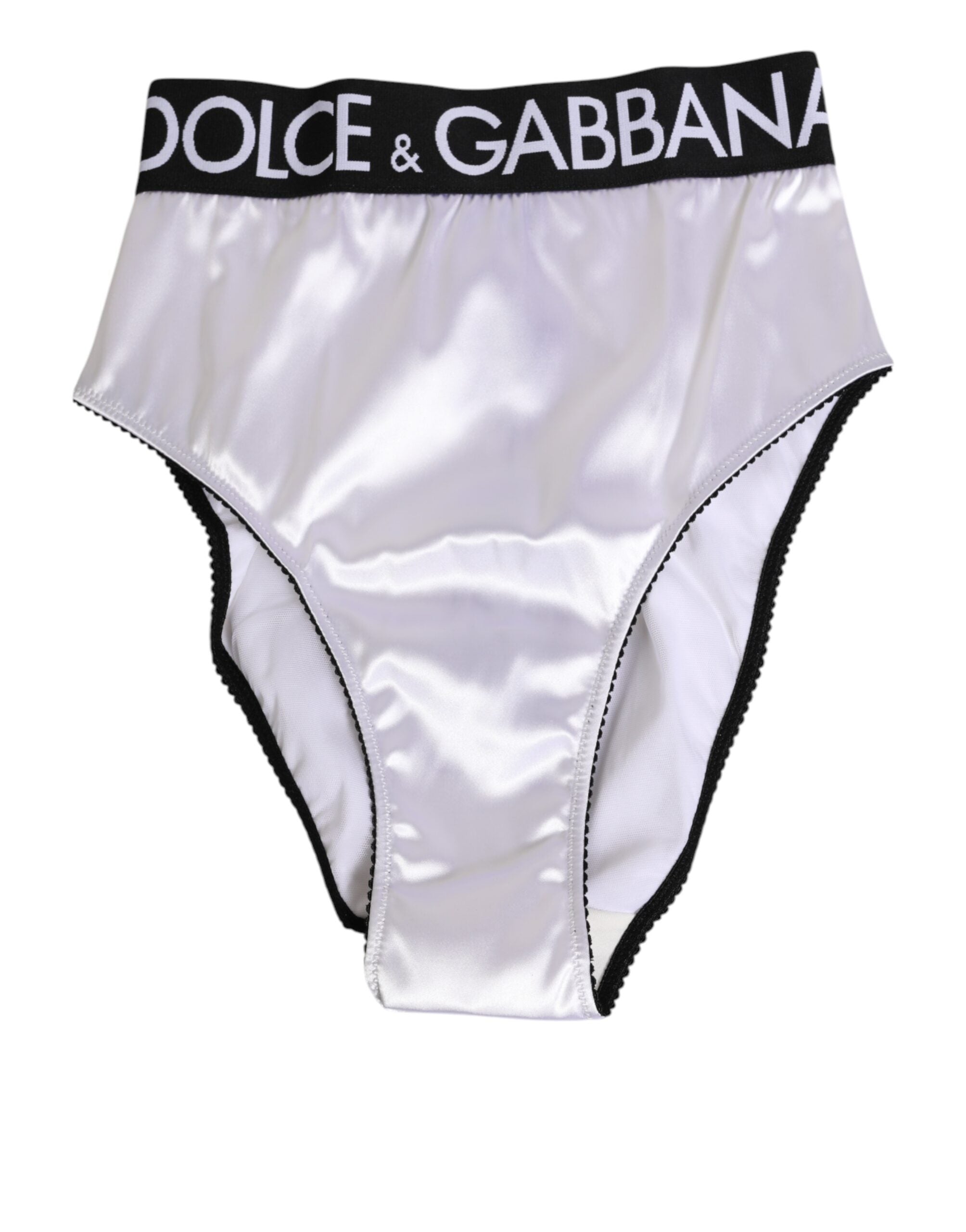 Dolce & Gabbana White Satin High-Waist Black Logo Women Underwear LUNESCAPE