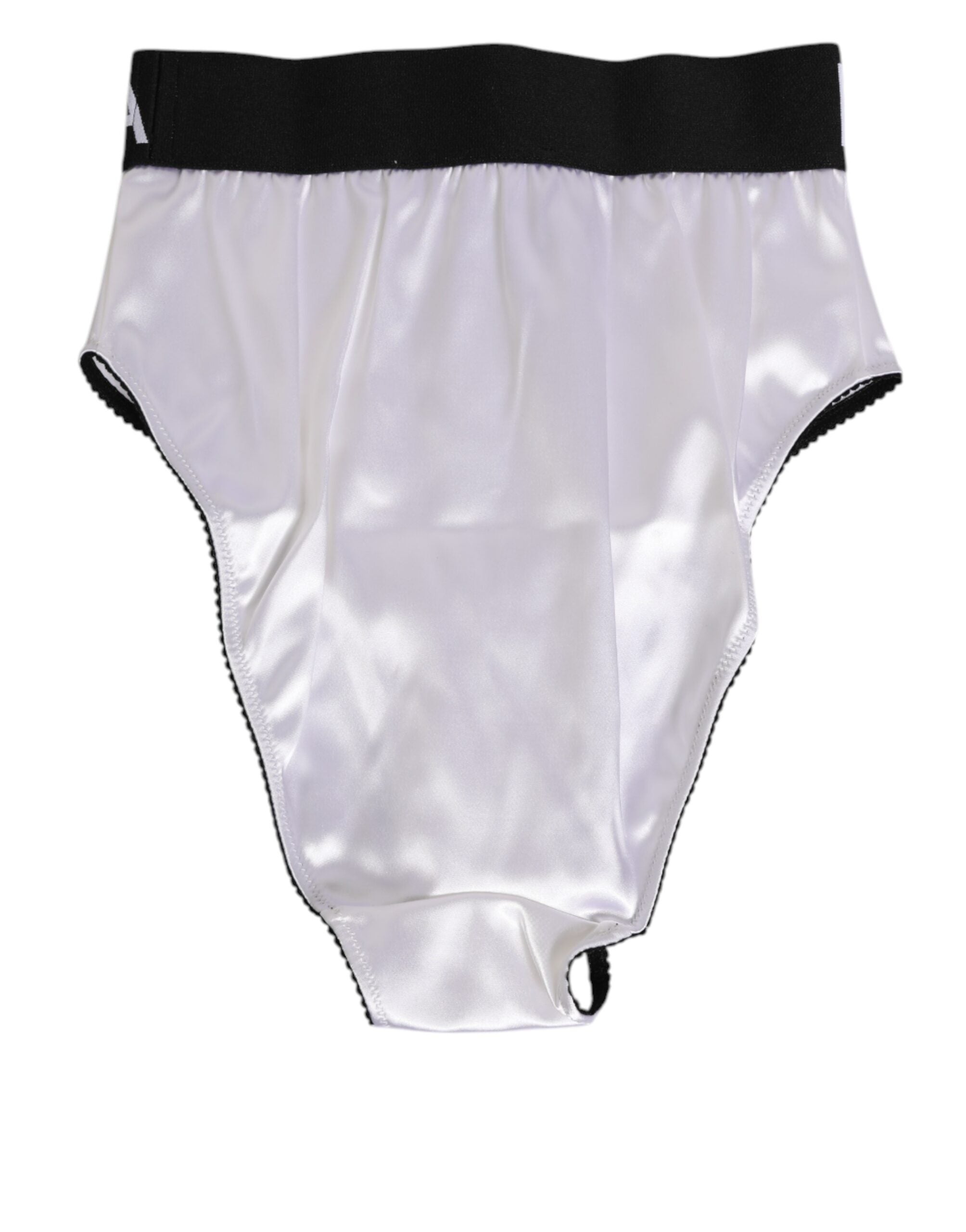 Dolce & Gabbana White Satin High-Waist Black Logo Women Underwear LUNESCAPE