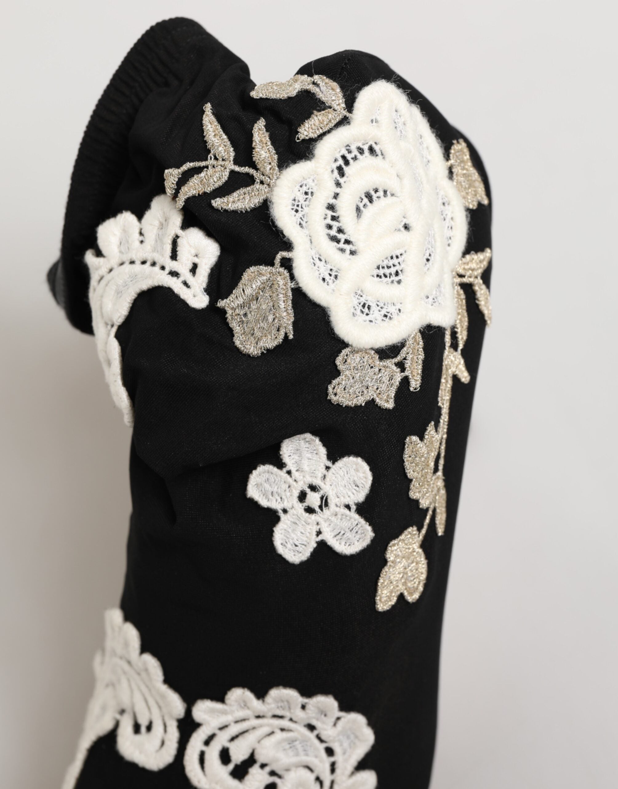 Dolce & Gabbana Black White Embroidered Jersey Stiletto Boots Shoes