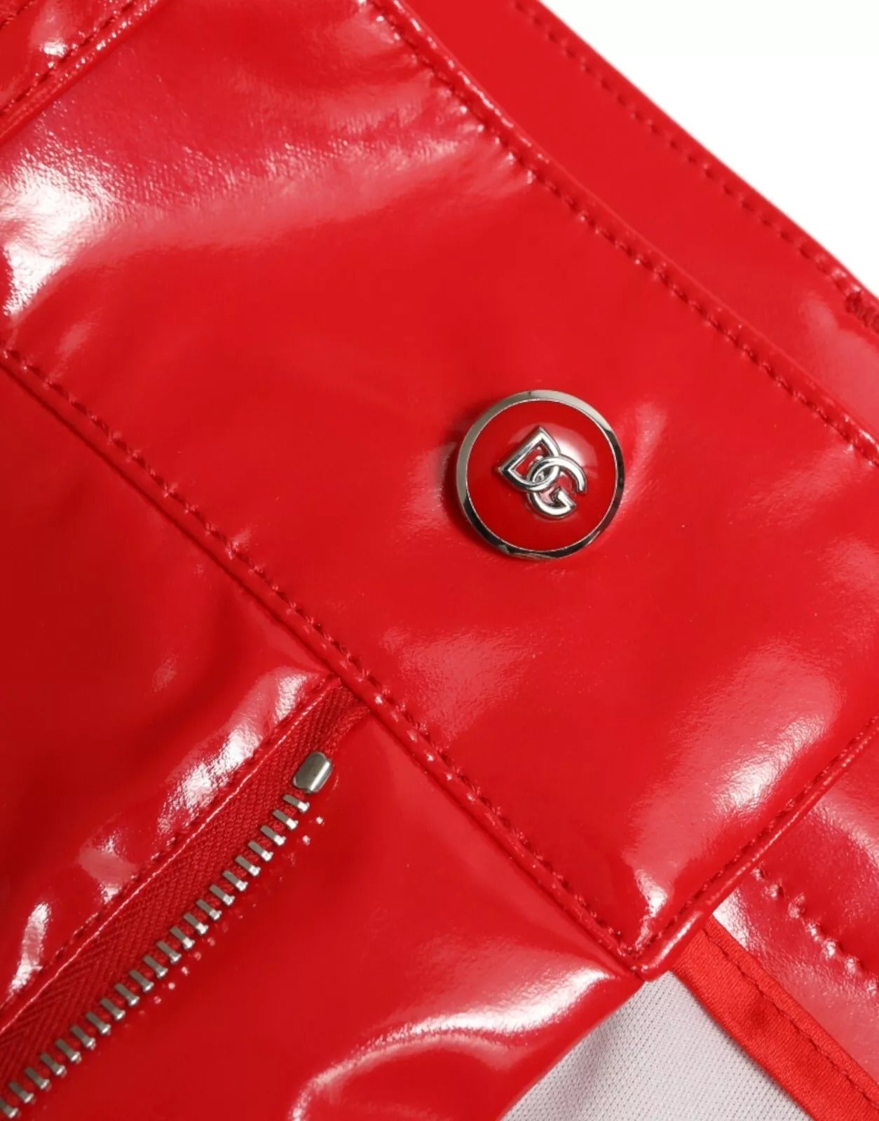 Dolce & Gabbana Red High Waist Skinny Trouser Shiny Pants