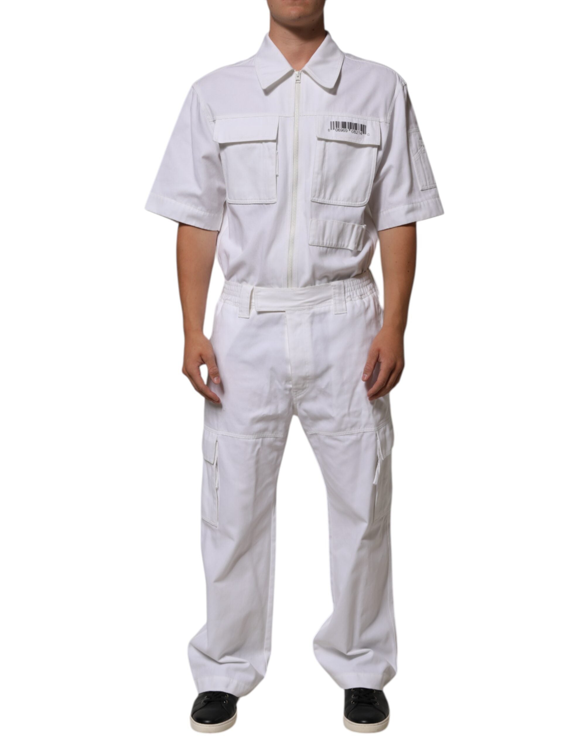 Dolce & Gabbana White Barcode Patch Utility Zip Jumpsuit Pants LUNESCAPE
