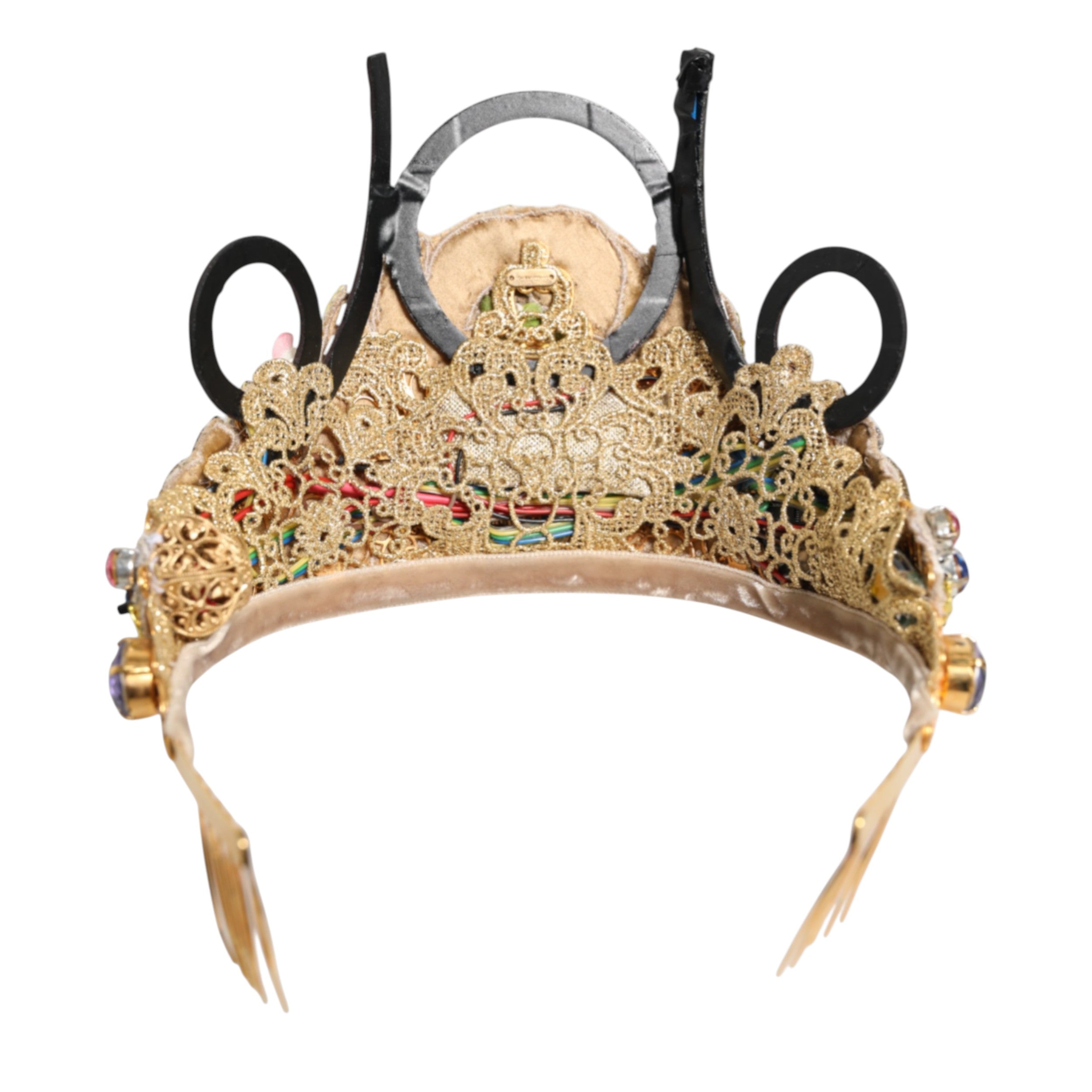 Dolce & Gabbana Gold Brass Crystal Embellished Headpiece Crown Tiara