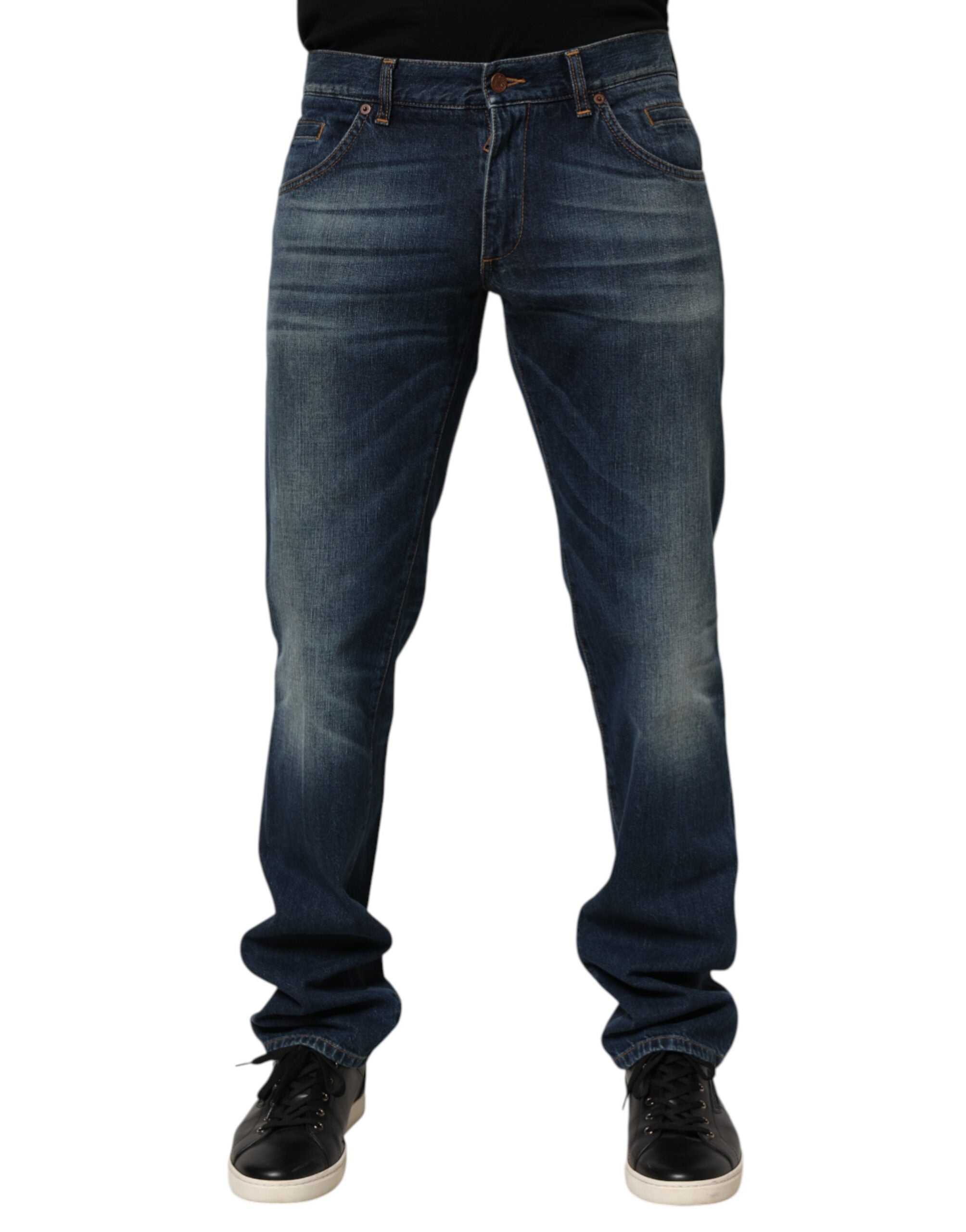 Dolce & Gabbana Dark Blue Washed Cotton Skinny Men Denim Jeans LUNESCAPE