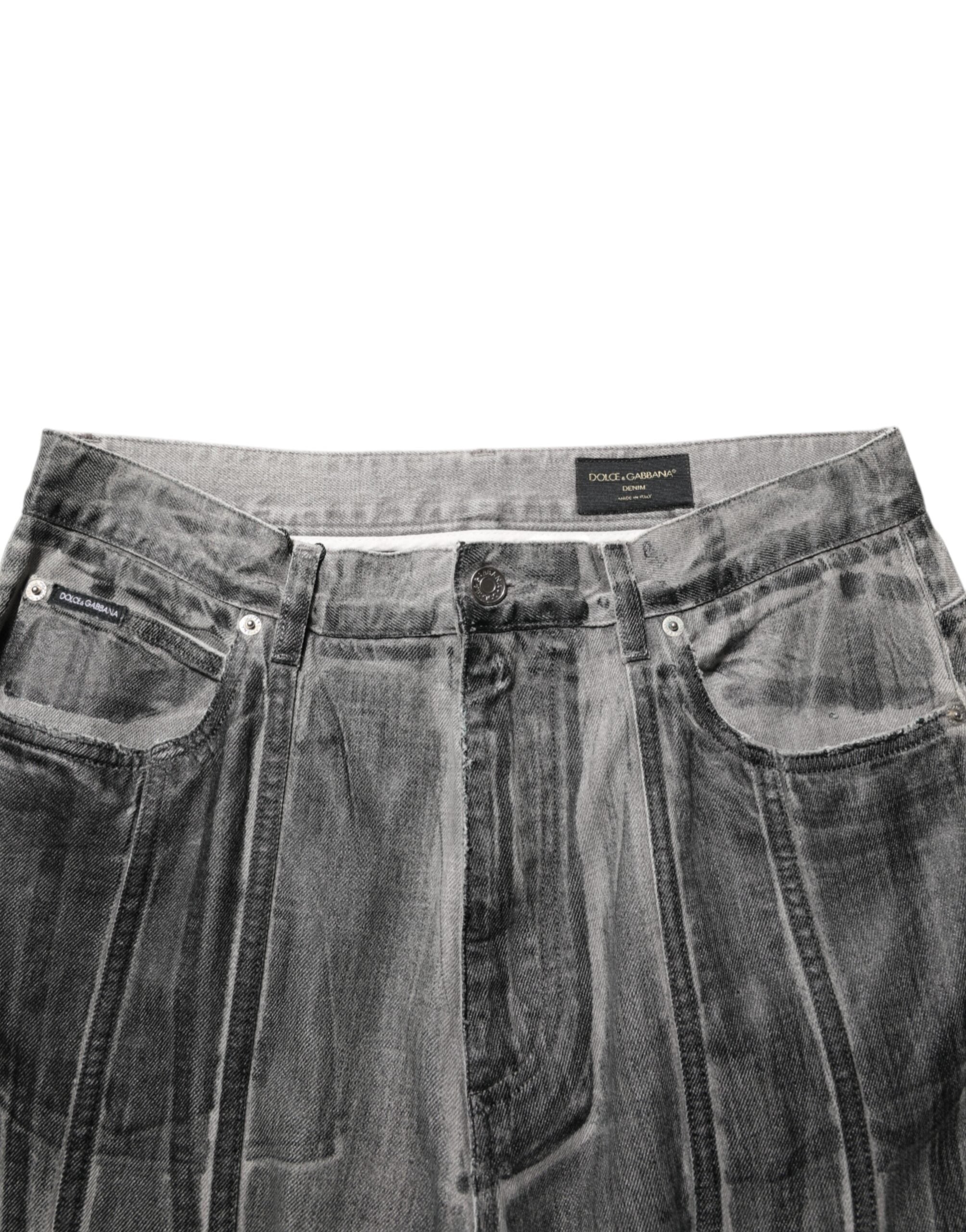 Dolce & Gabbana Black Grey Graphic Print Denim Pants Jeans