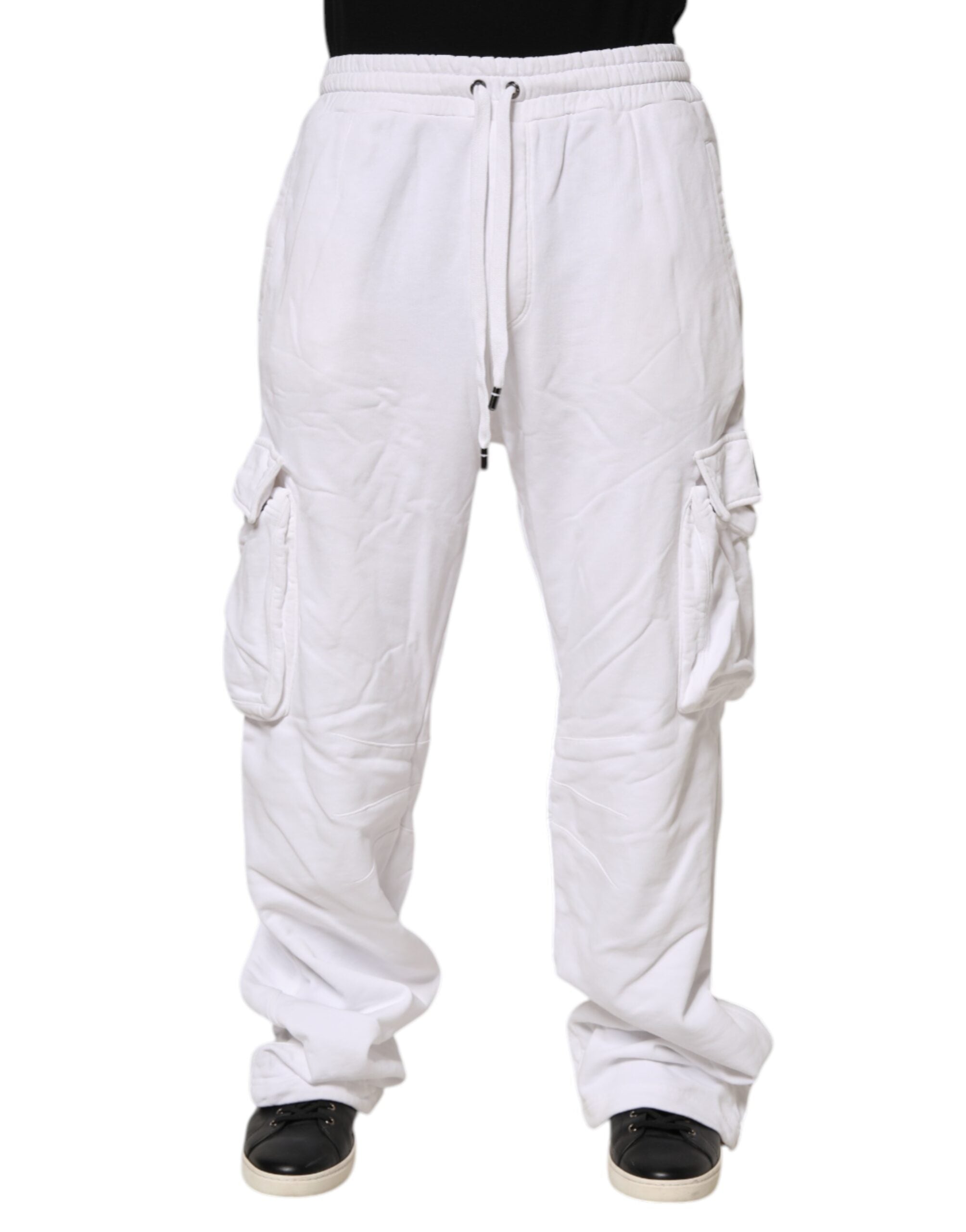 Dolce & Gabbana White Cotton Cargo Trousers Logo Patch Pants LUNESCAPE