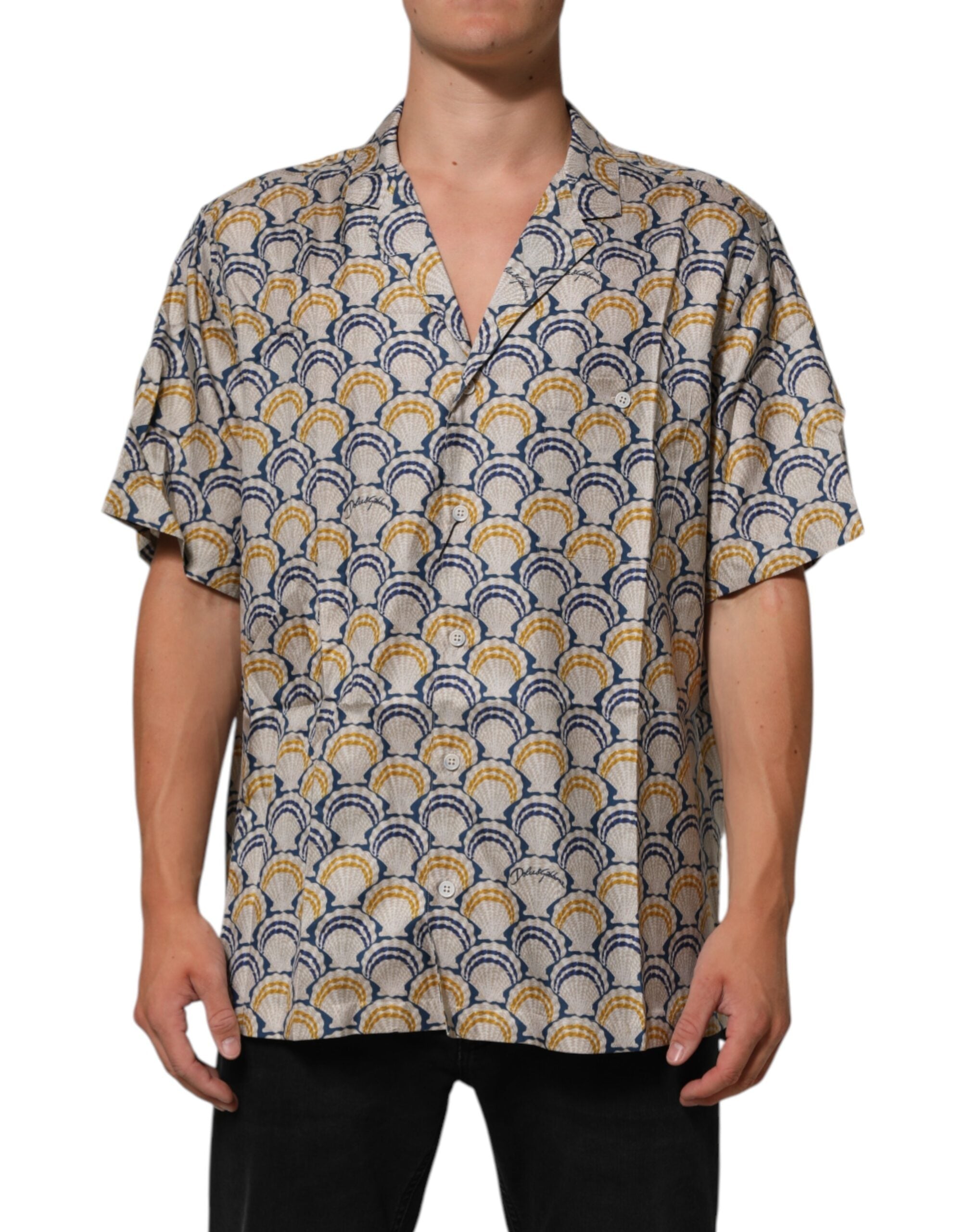 Dolce & Gabbana Cream Cotton Silk Hawaii Scallop Shell Print Shirt LUNESCAPE