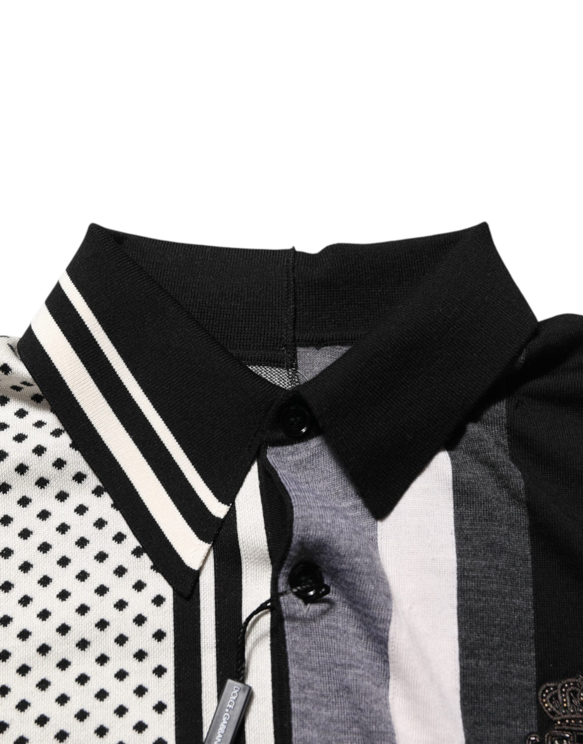 Dolce & Gabbana Black White Polka Dot Collared Polo T-shirt