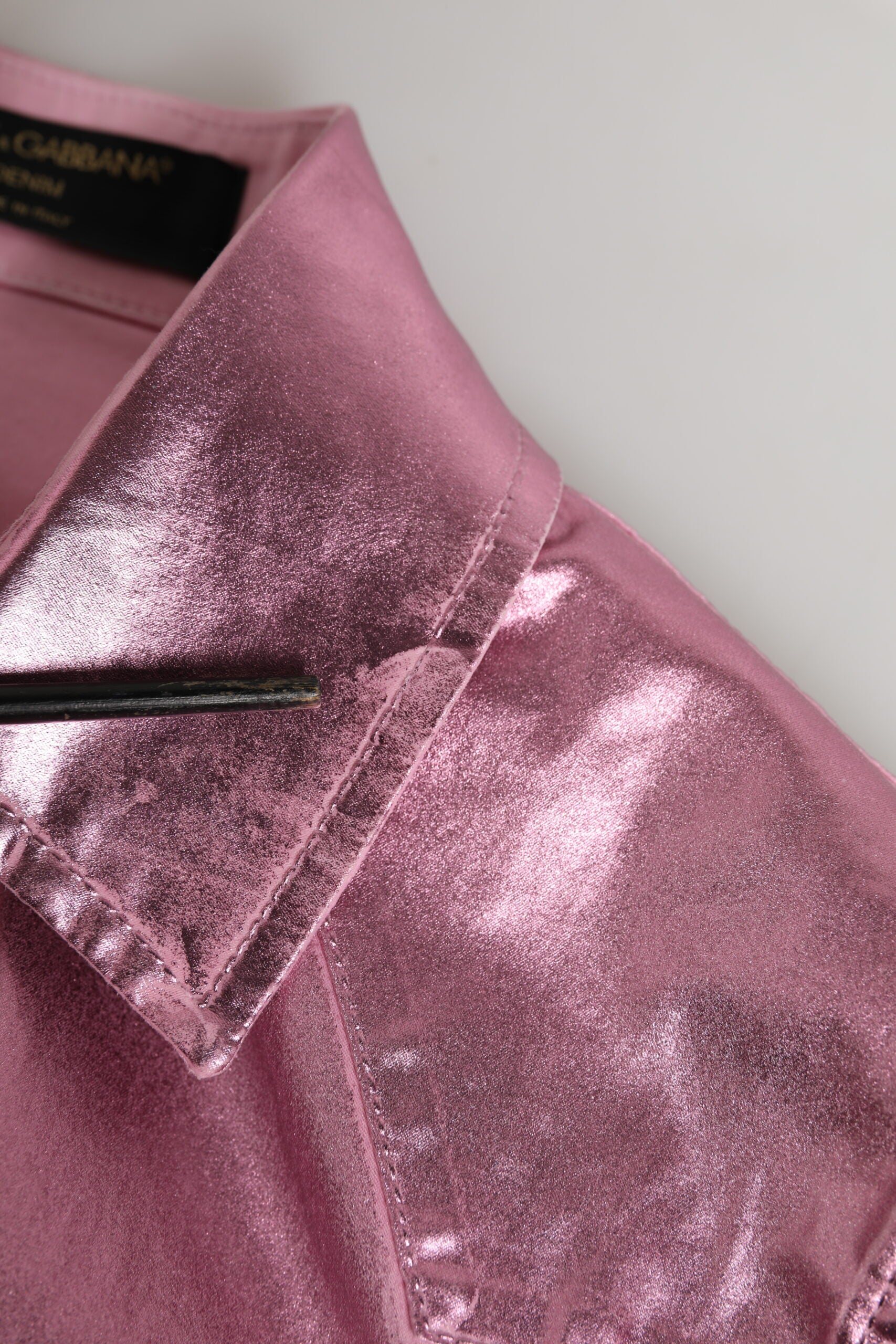 Dolce & Gabbana Pink Cotton Stretch Collared Cropped Jacket