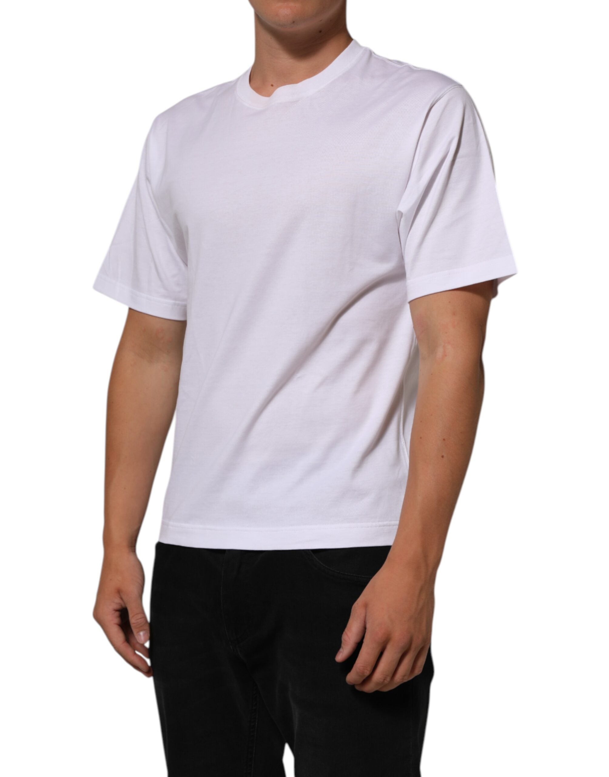 Dolce & Gabbana White Angel Print Cotton Men Crew Neck T-shirt