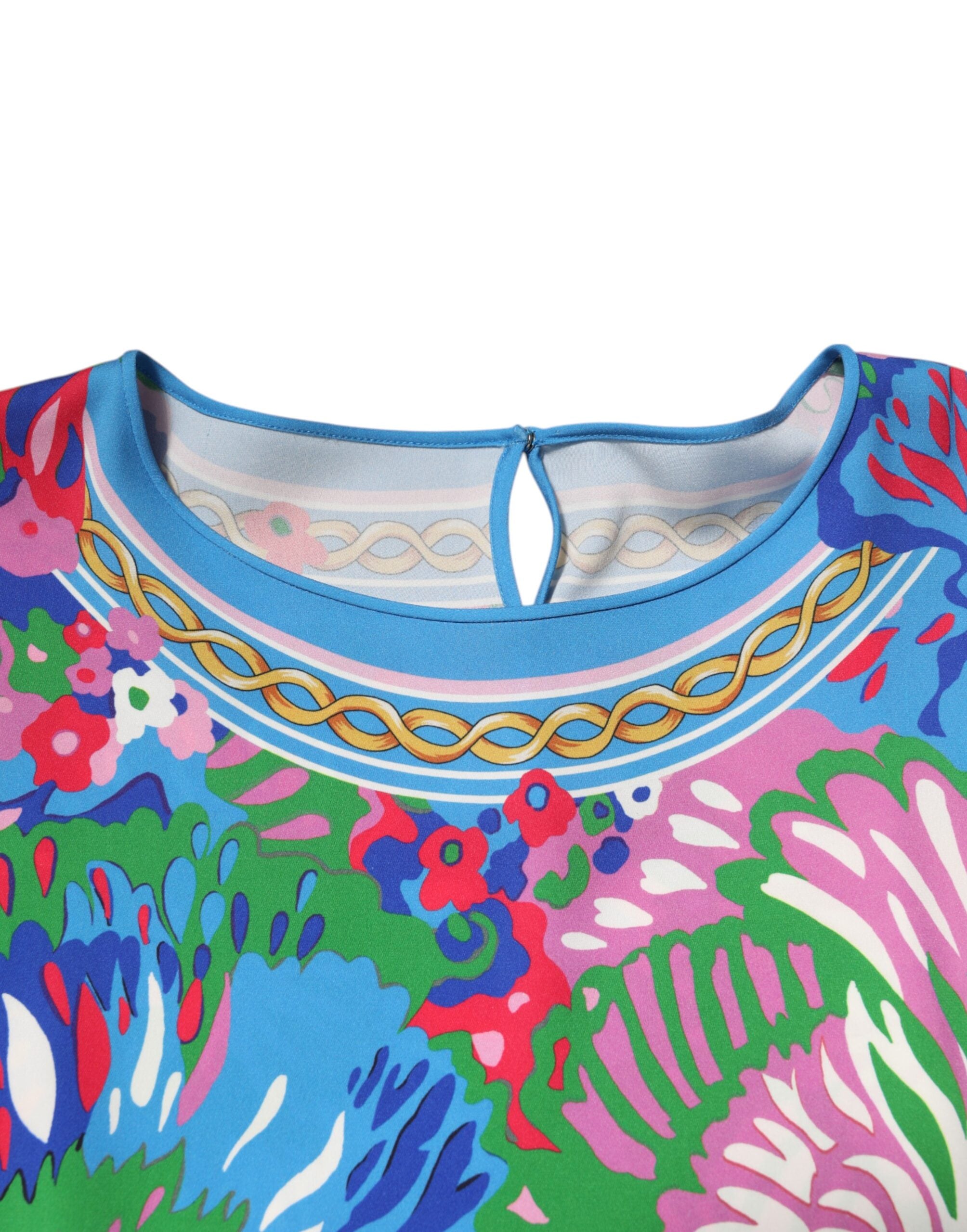 Dolce & Gabbana Multicolor Floral Print Silk Tunic Blouse Top