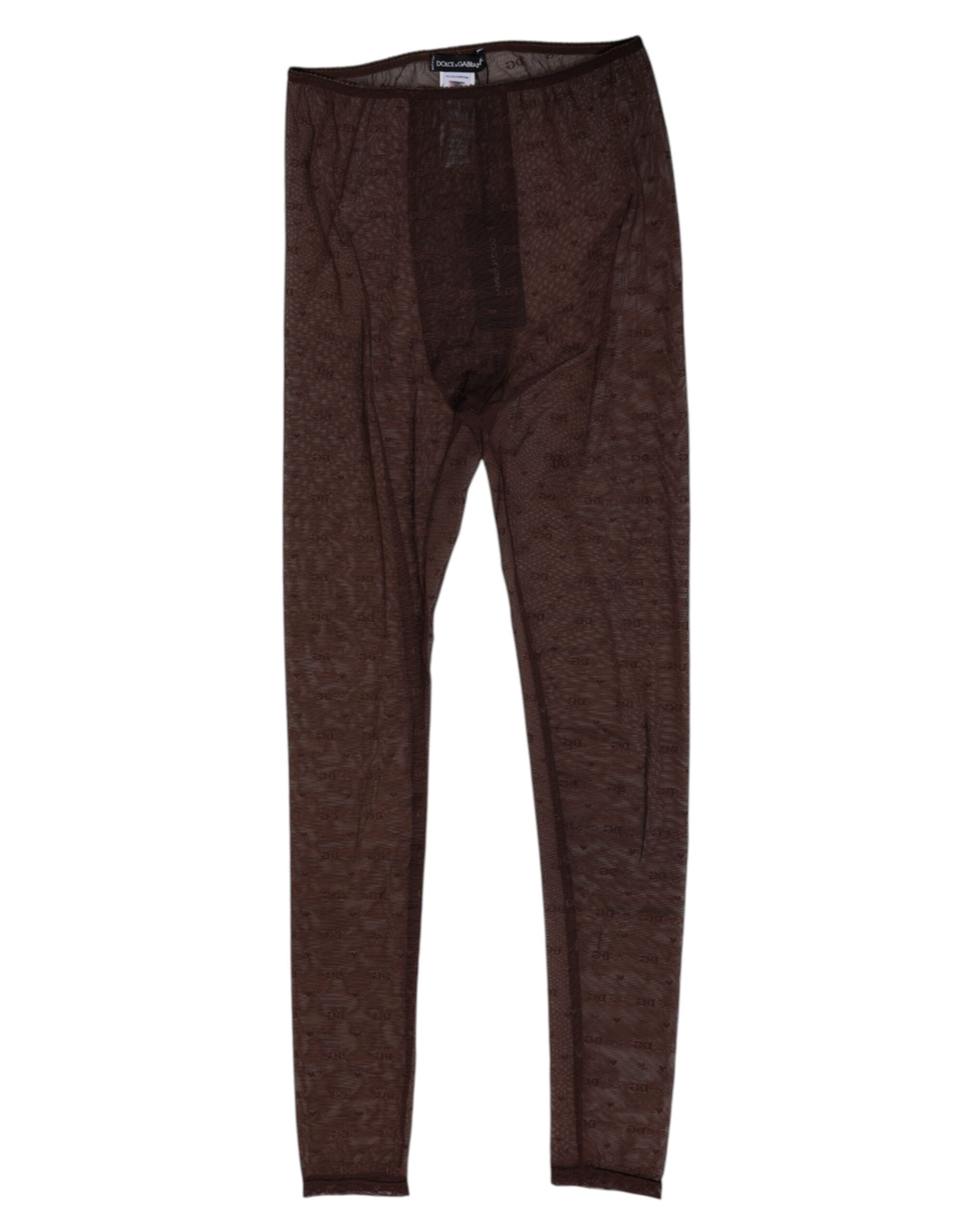 Dolce & Gabbana Brown Nylon Logo Lace Leggings Pants Underwear LUNESCAPE