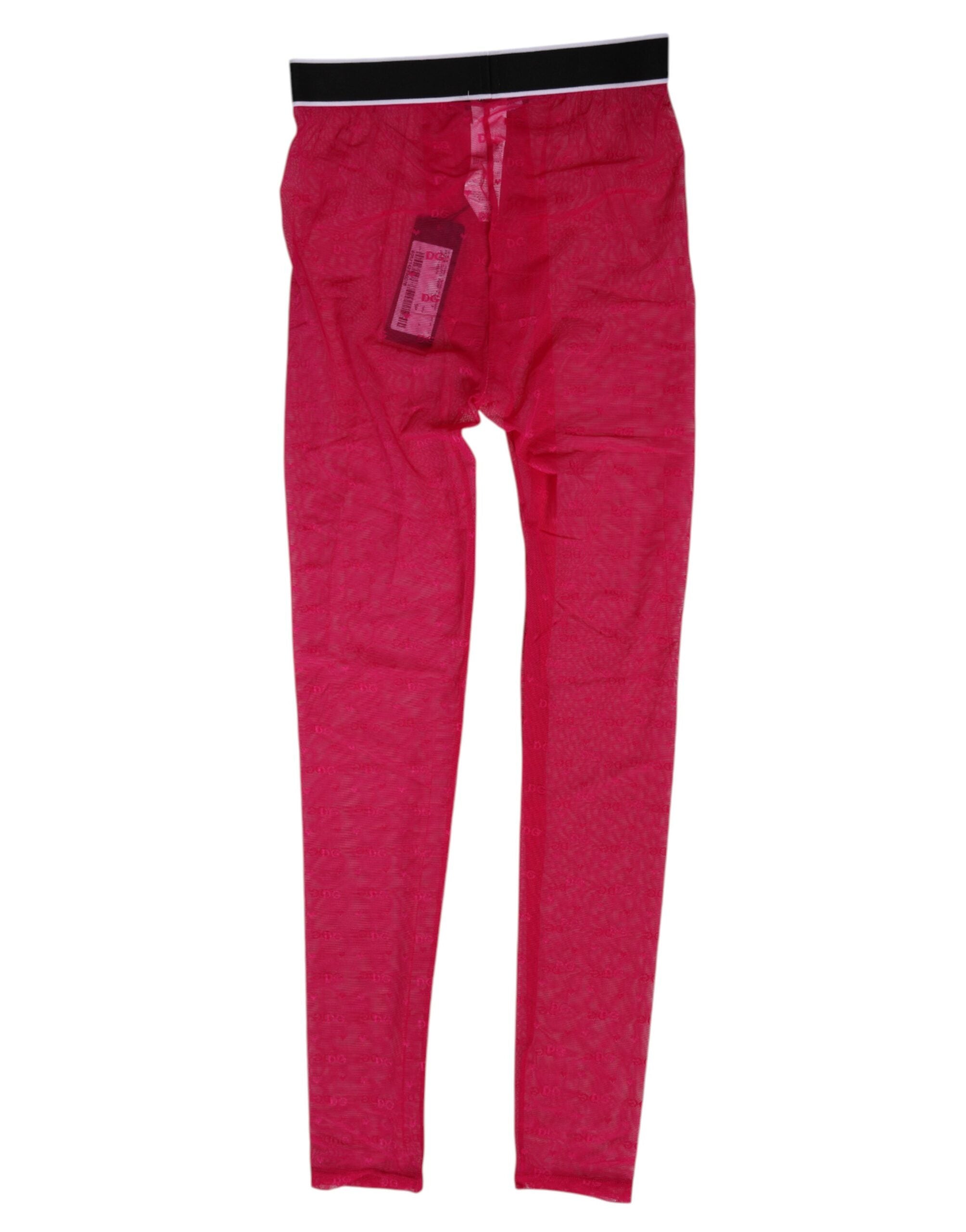 Dolce & Gabbana Fuchsia Nylon Logo Lace Leggings Pants Underwear