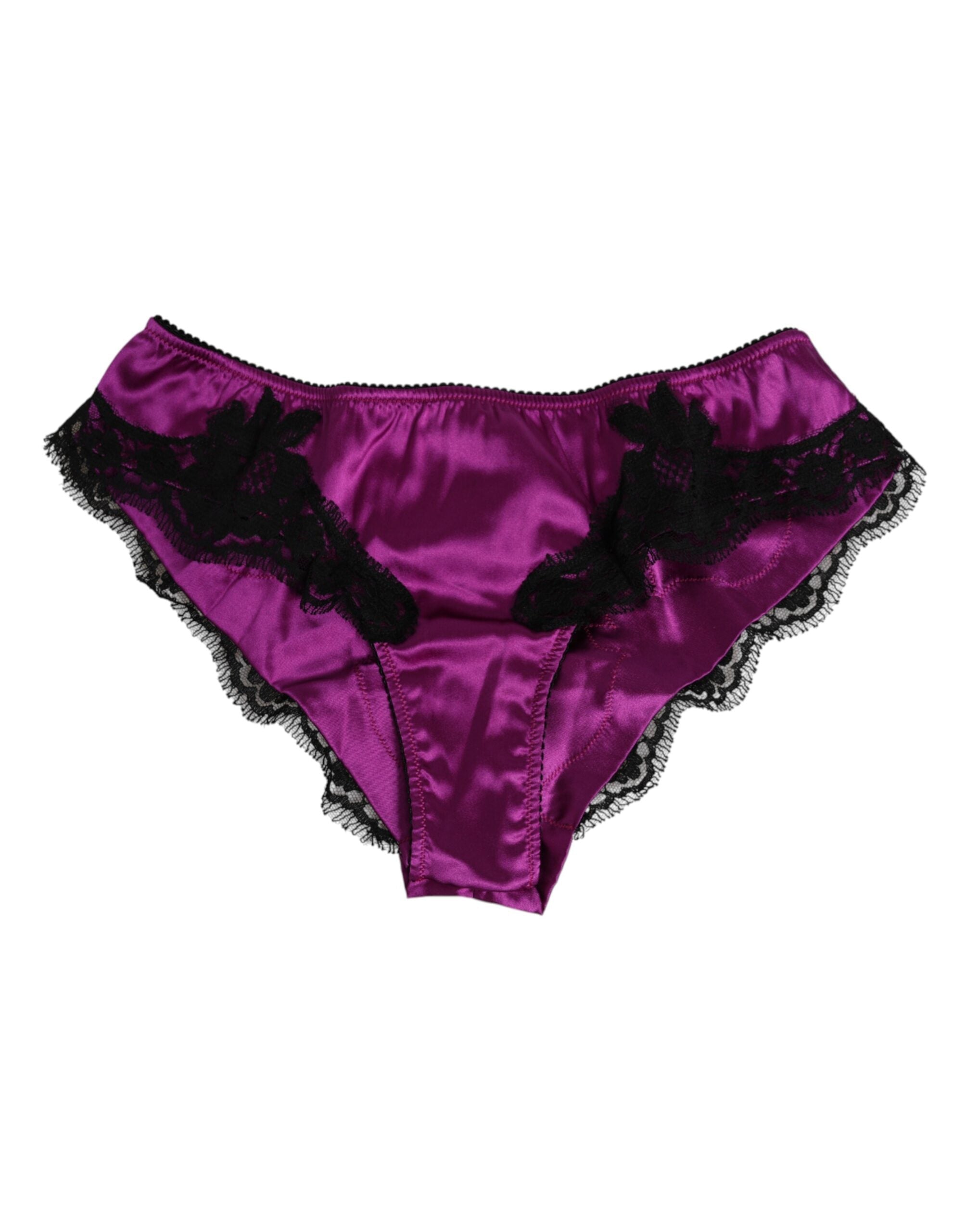Dolce & Gabbana Purple Silk Satin Floral Lace Panty Brief Underwear LUNESCAPE