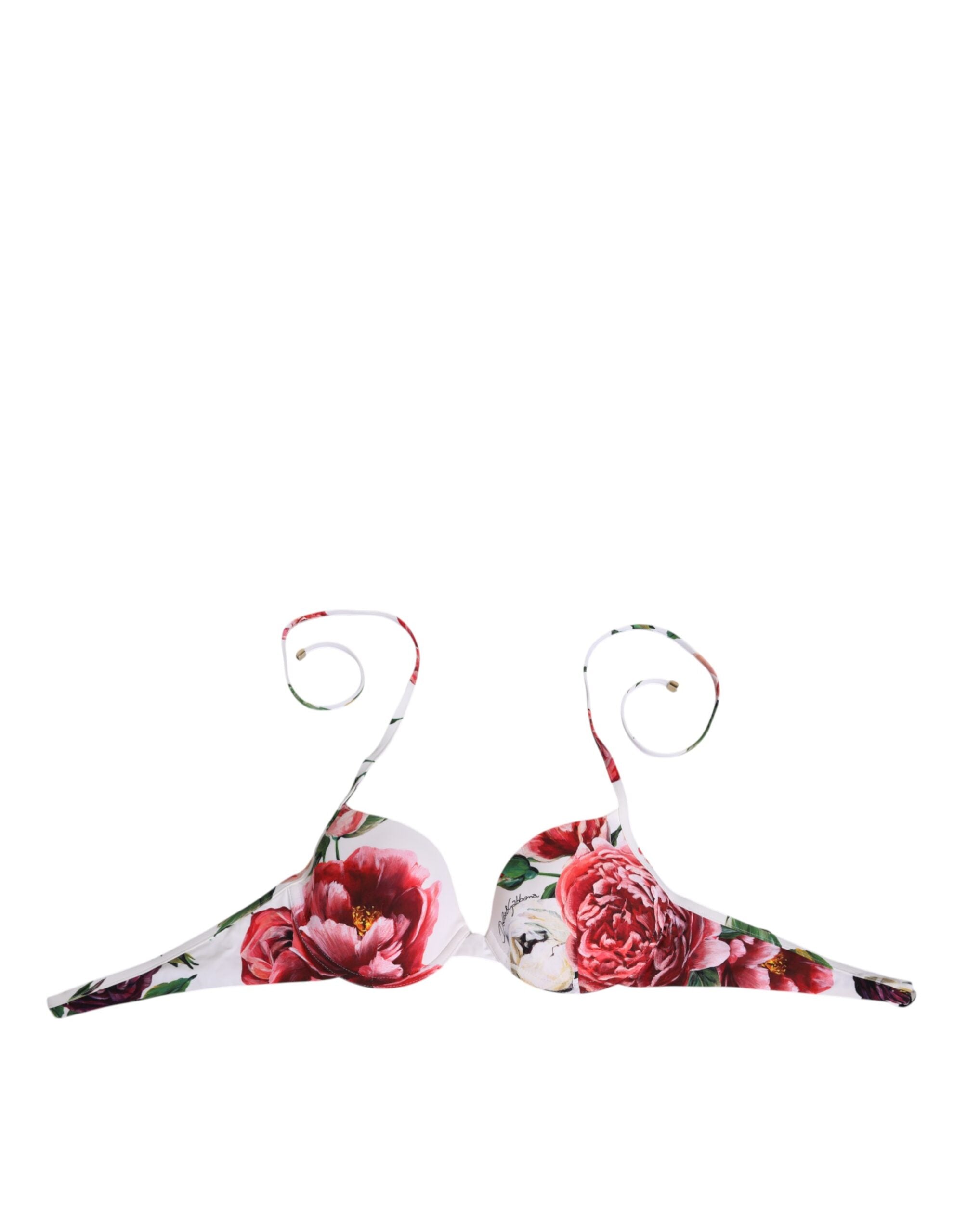 Dolce & Gabbana White Floral Print Halter Bikini Top Swimwear LUNESCAPE