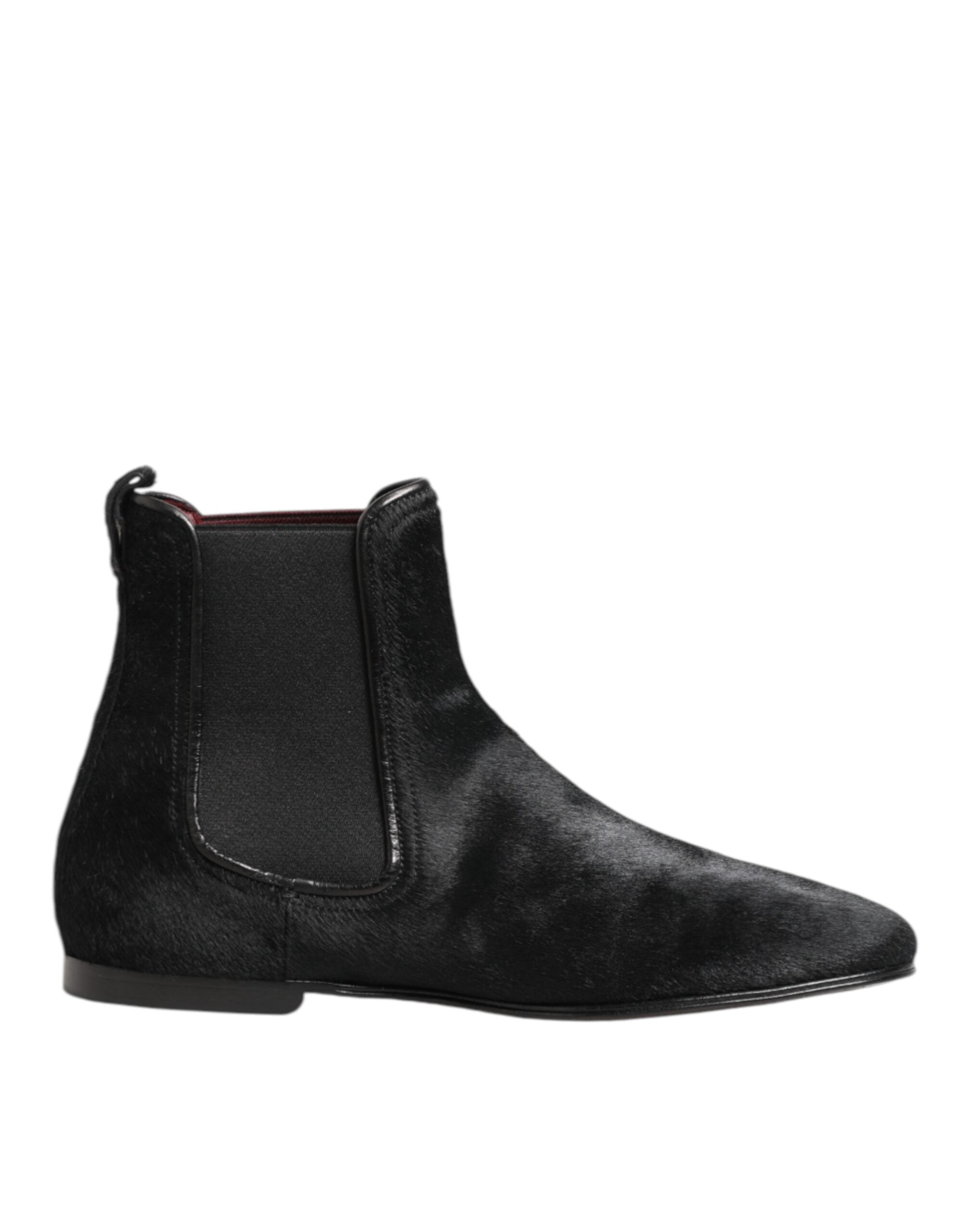 Dolce & Gabbana Black Leather Fur Men CHELSEA Boots Shoes LUNESCAPE