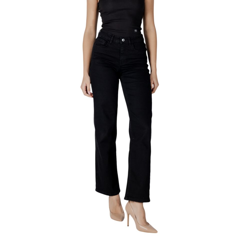 ICHI Black Cotton Relaxed Fit Jeans