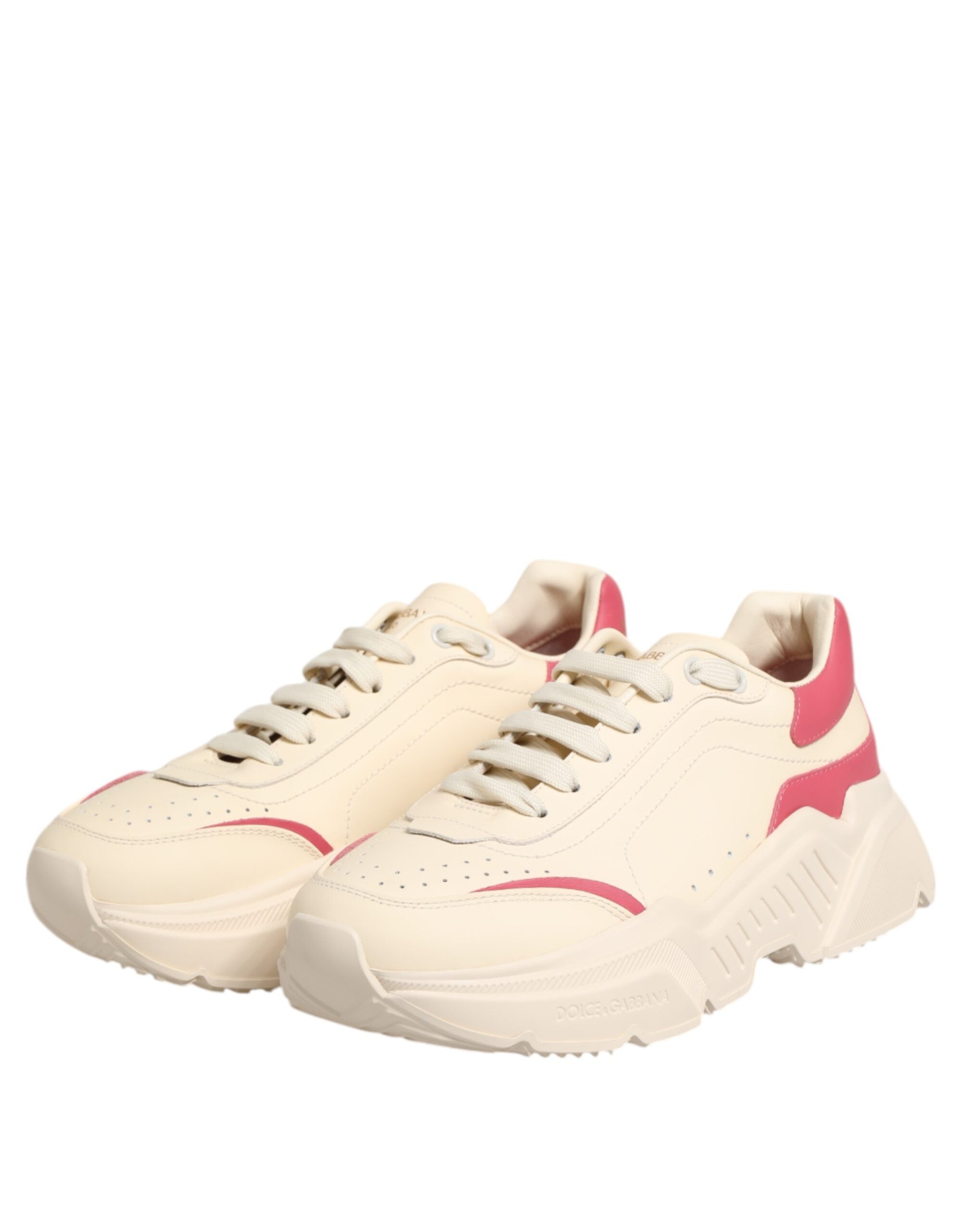 Dolce & Gabbana White Pink Leather Daymaster Sneakers Shoes