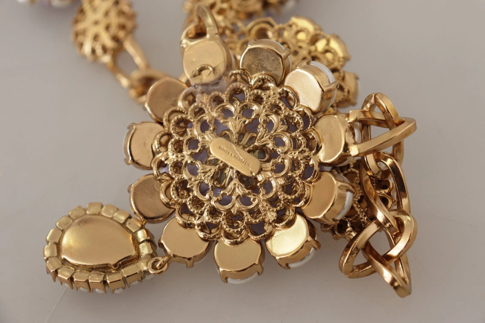 Dolce & Gabbana Gold Tone Floral Crystals Purple Embellished LUNESCAPE