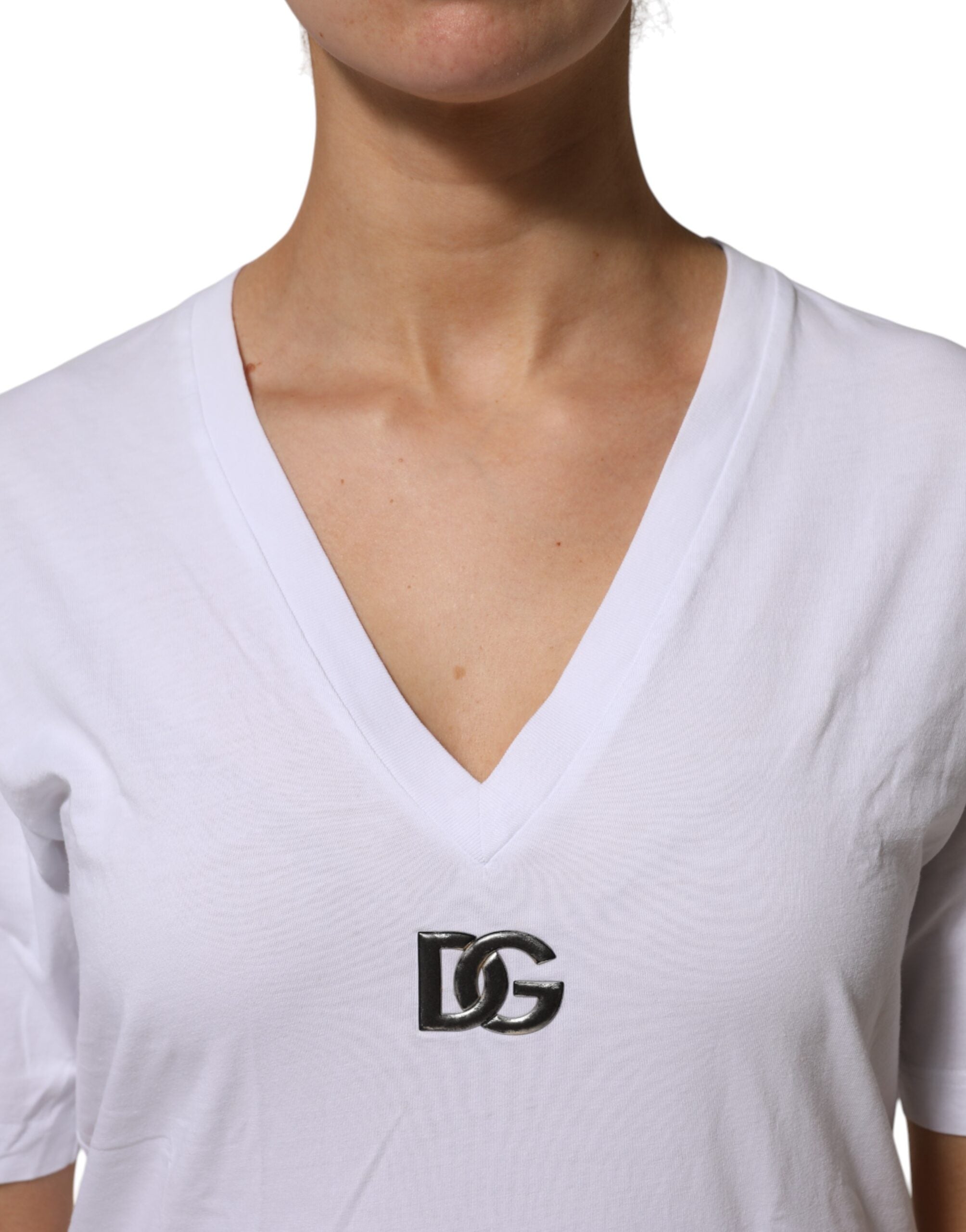 Dolce & Gabbana White Cotton V-Neck Short Sleeves T-Shirt