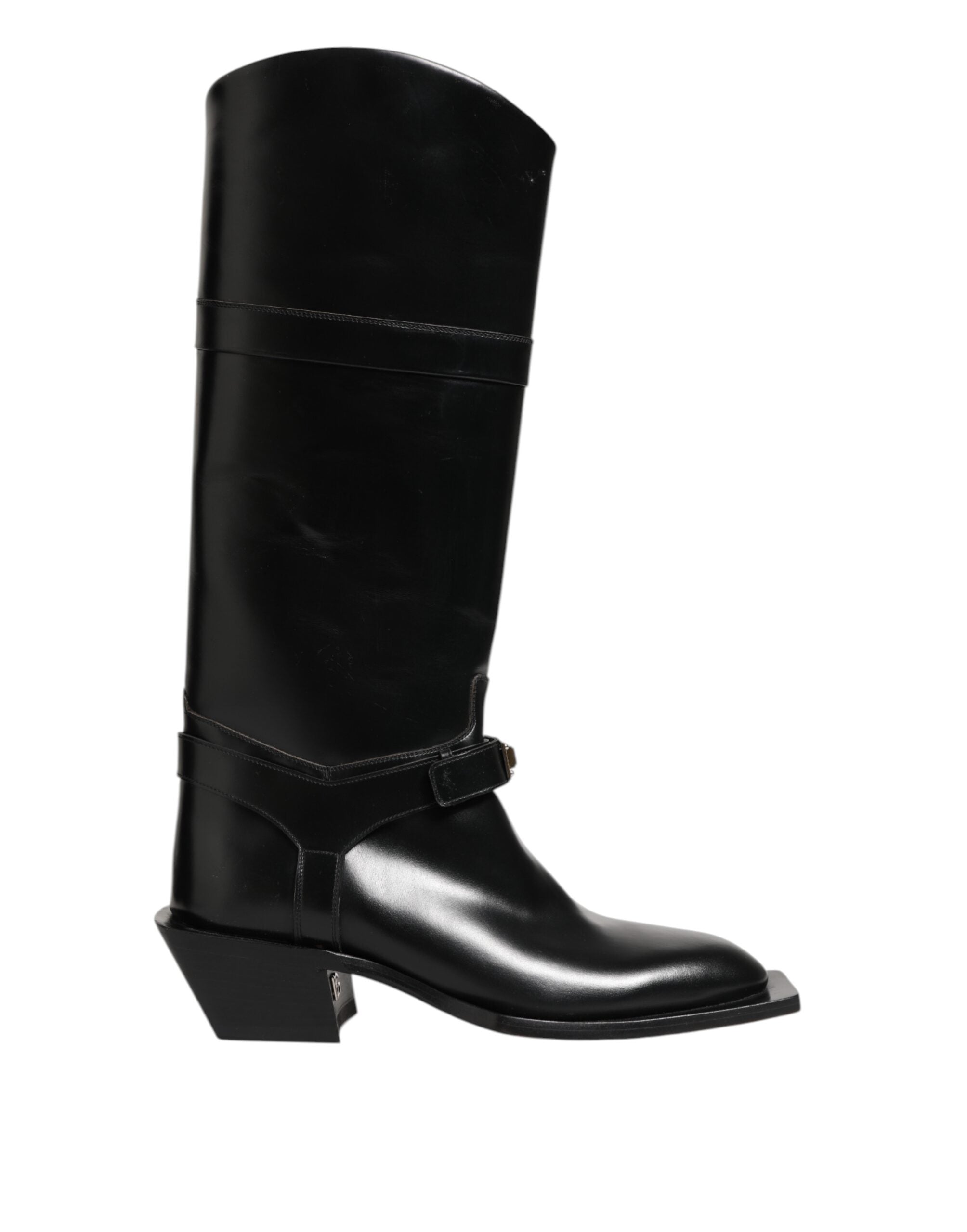 Dolce & Gabbana Black Logo Plaque Over The Calf Boots Shoes LUNESCAPE