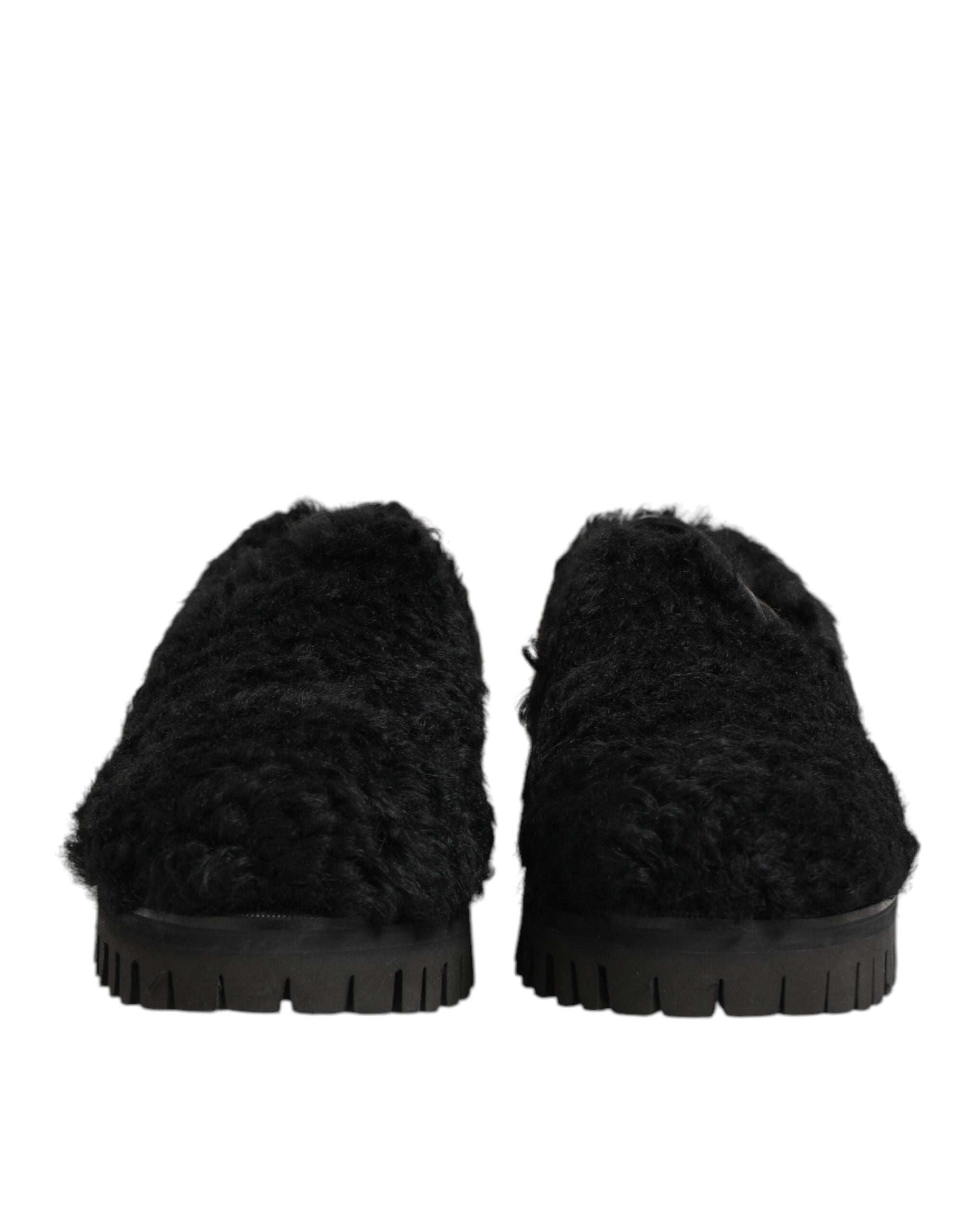 Dolce & Gabbana Dress Black Fur Leather Slipper