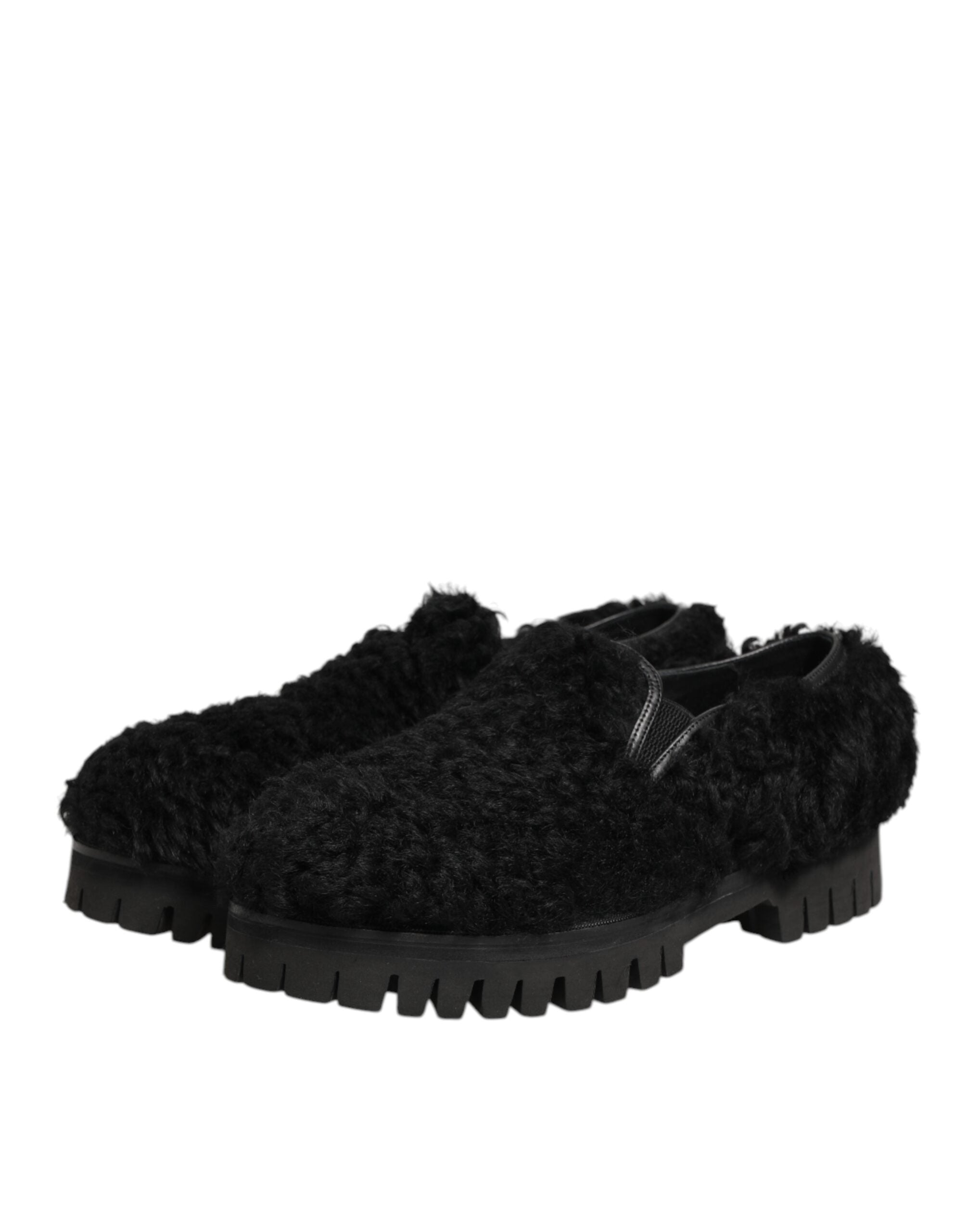 Dolce & Gabbana Dress Black Fur Leather Slipper