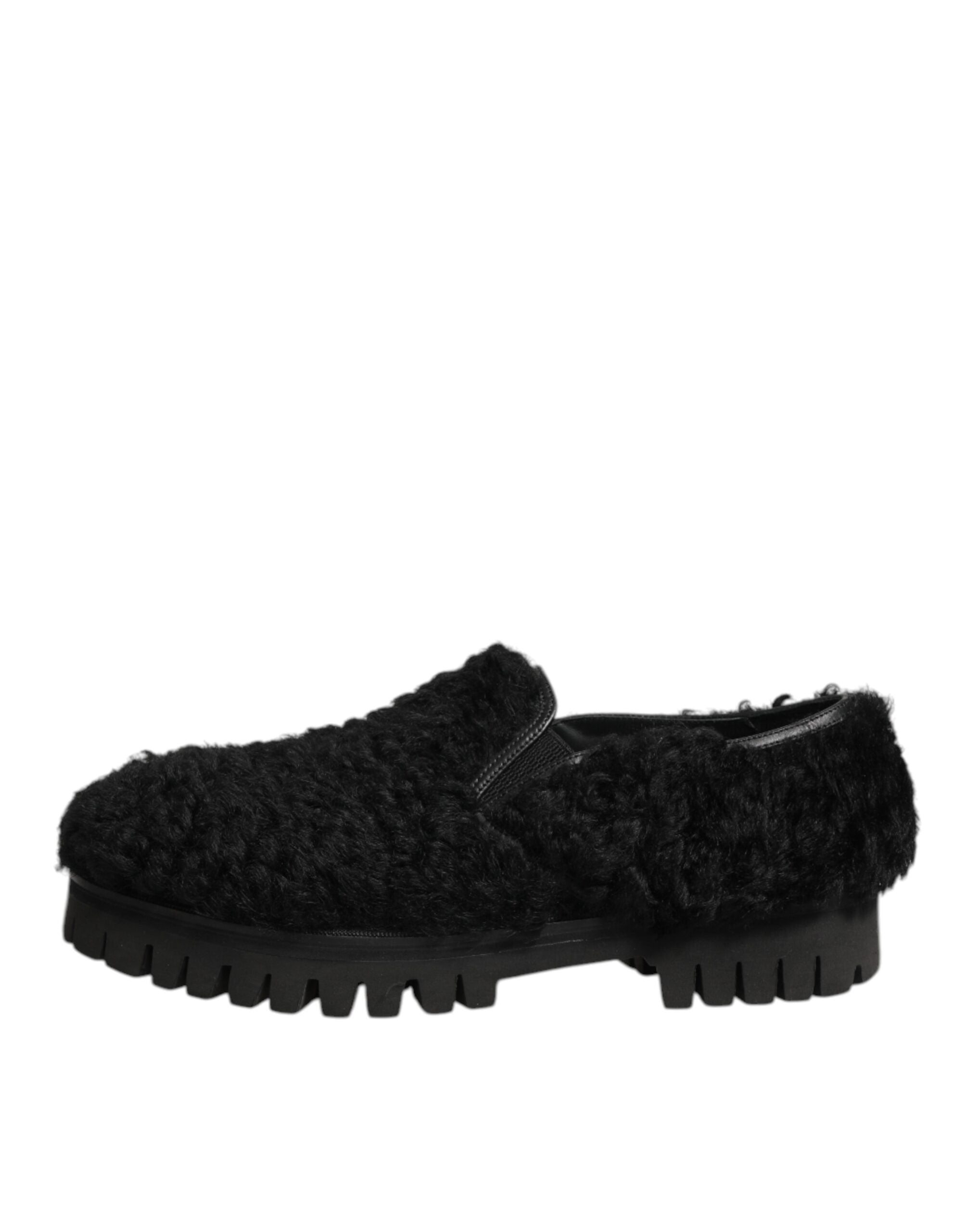 Dolce & Gabbana Dress Black Fur Leather Slipper