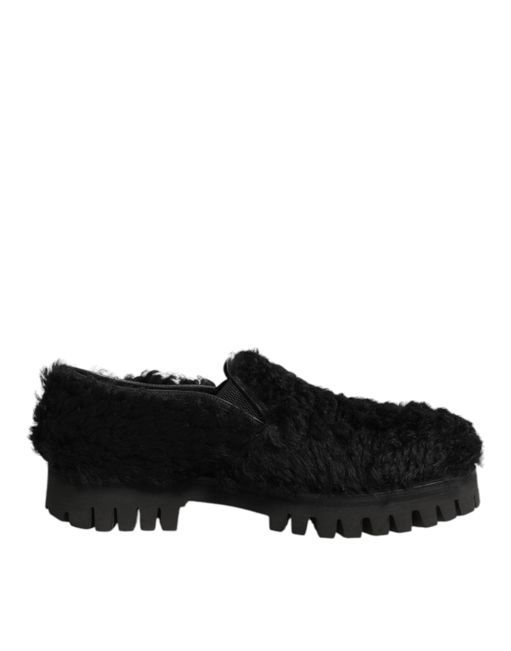 Dolce & Gabbana Dress Black Fur Leather Slipper
