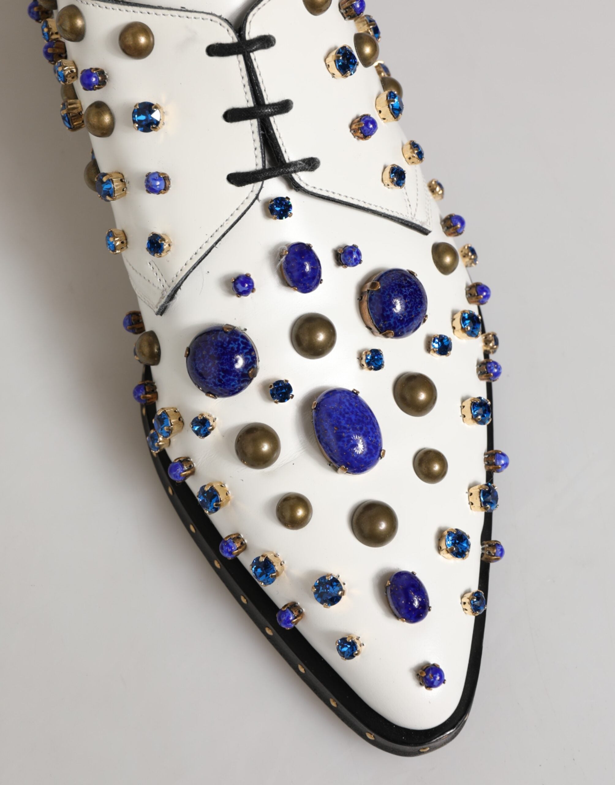 Dolce & Gabbana White Leather Crystals Embellished Dress Shoes