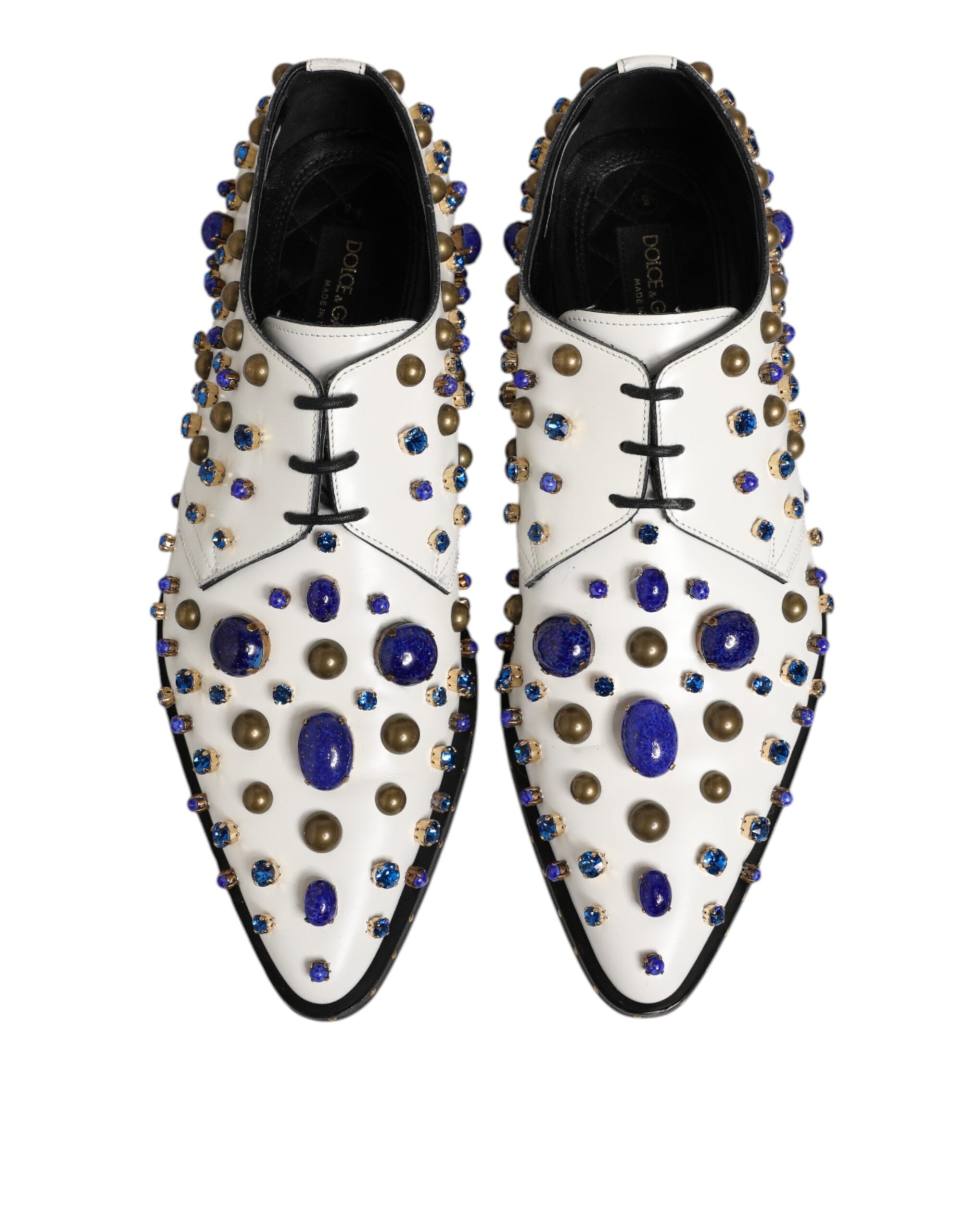 Dolce & Gabbana White Leather Crystals Embellished Dress Shoes LUNESCAPE