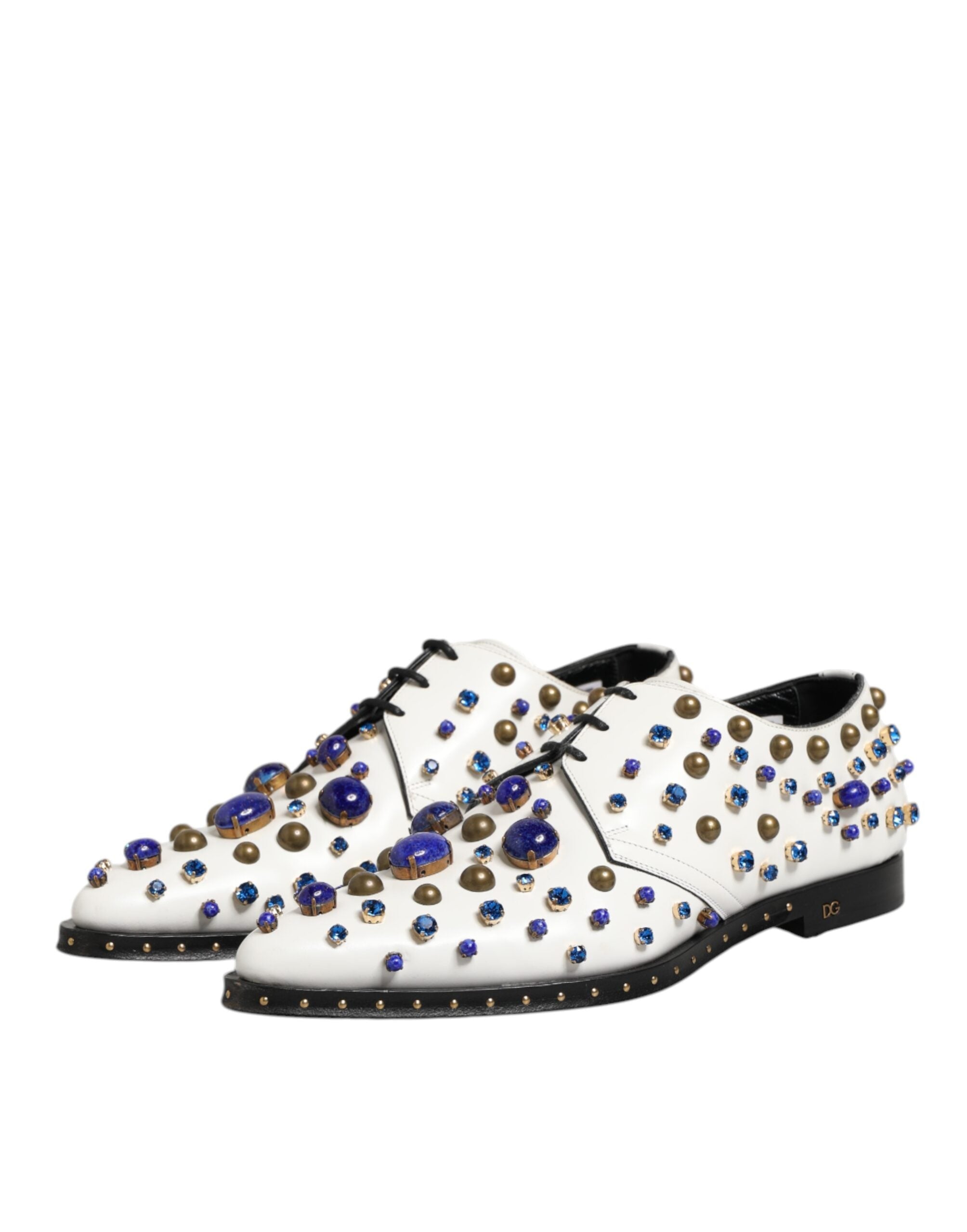 Dolce & Gabbana White Leather Crystals Embellished Dress Shoes LUNESCAPE