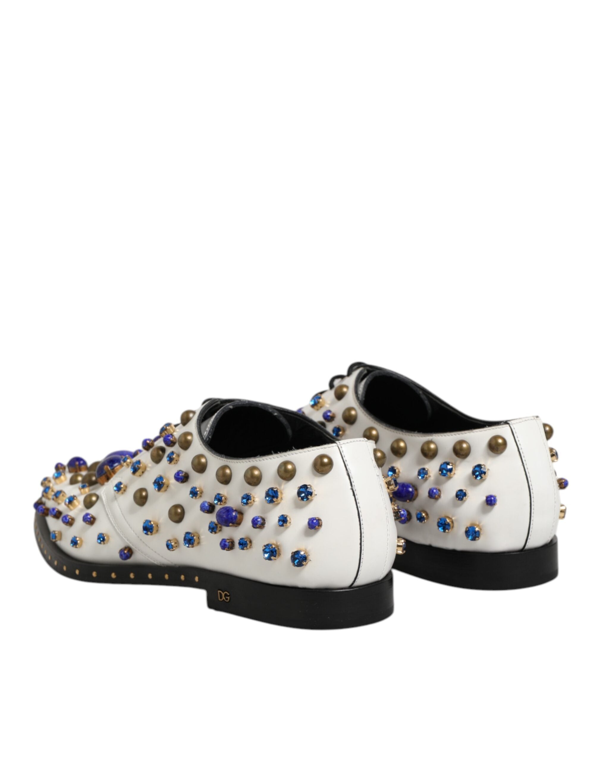 Dolce & Gabbana White Leather Crystals Embellished Dress Shoes LUNESCAPE