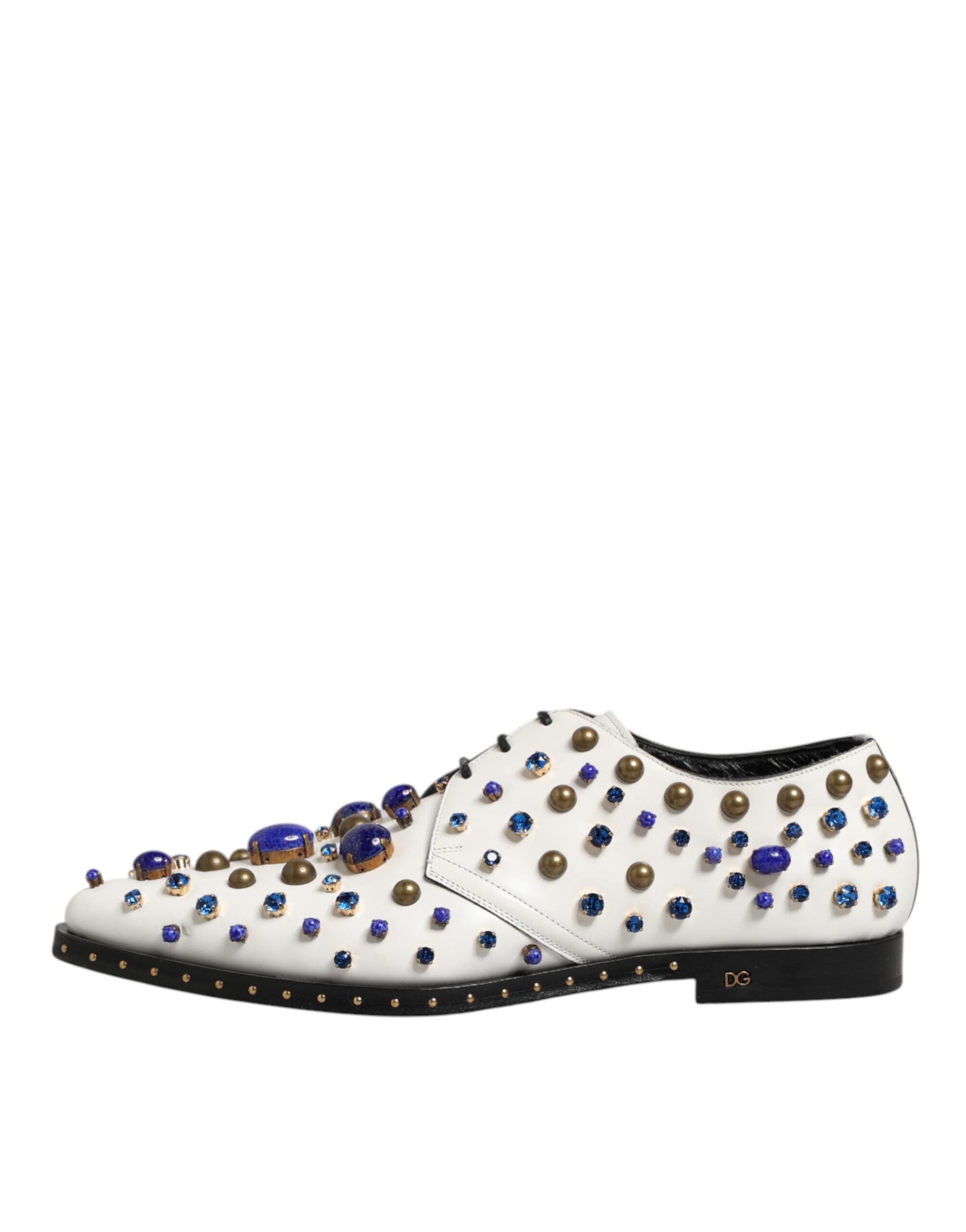 Dolce & Gabbana White Leather Crystals Embellished Dress Shoes LUNESCAPE