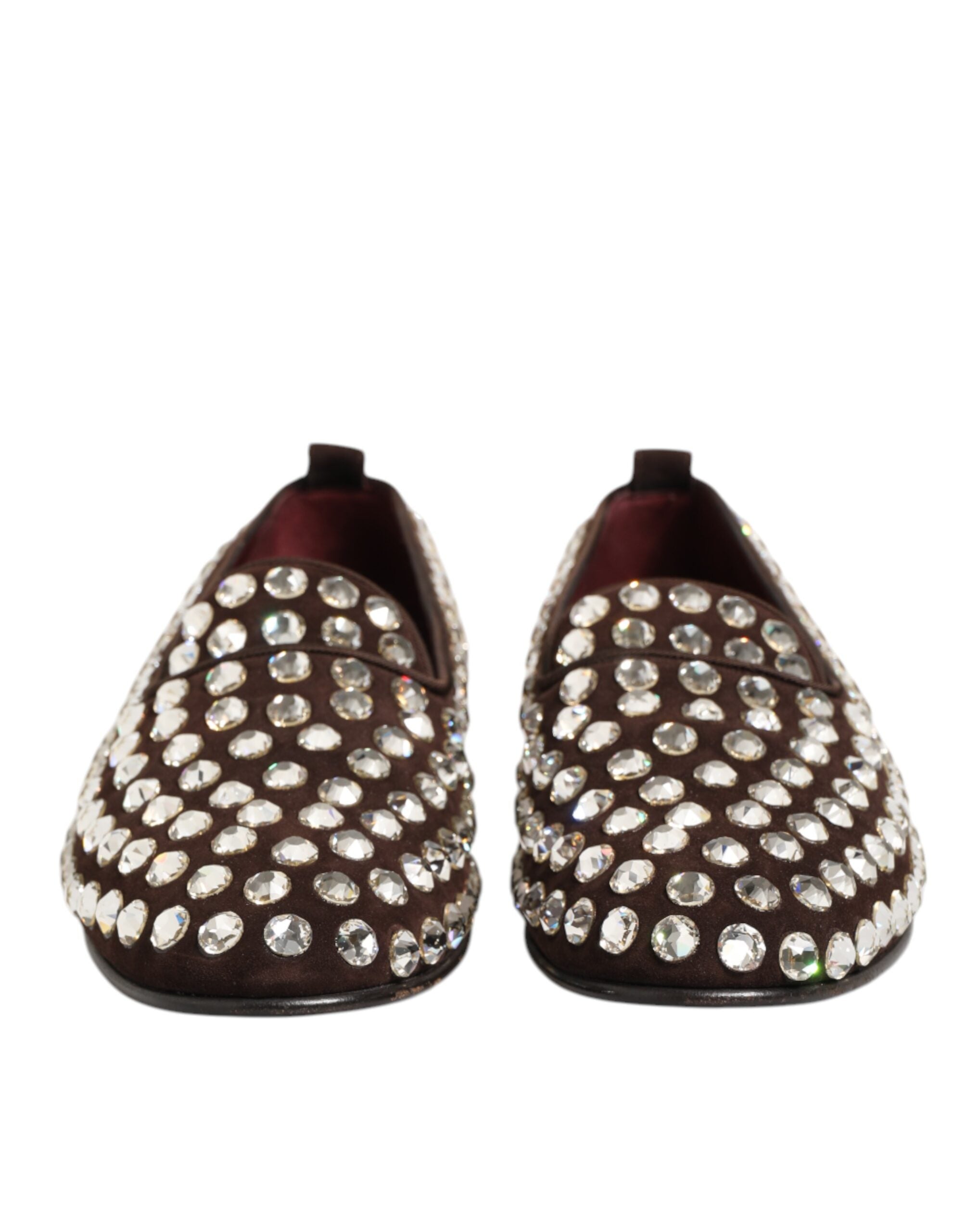 Dolce & Gabbana Bordeaux Suede Crystals Loafers Dress Shoes