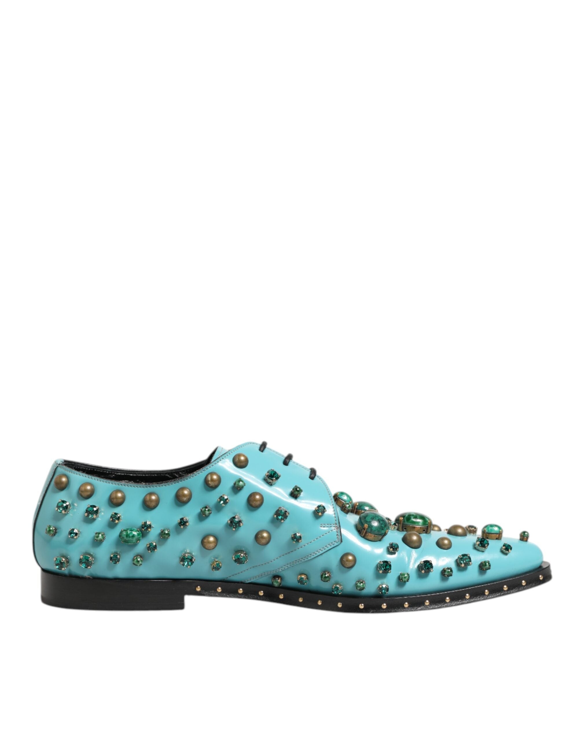 Dolce & Gabbana Turquoise Crystal Embellished Men Derby Shoes LUNESCAPE
