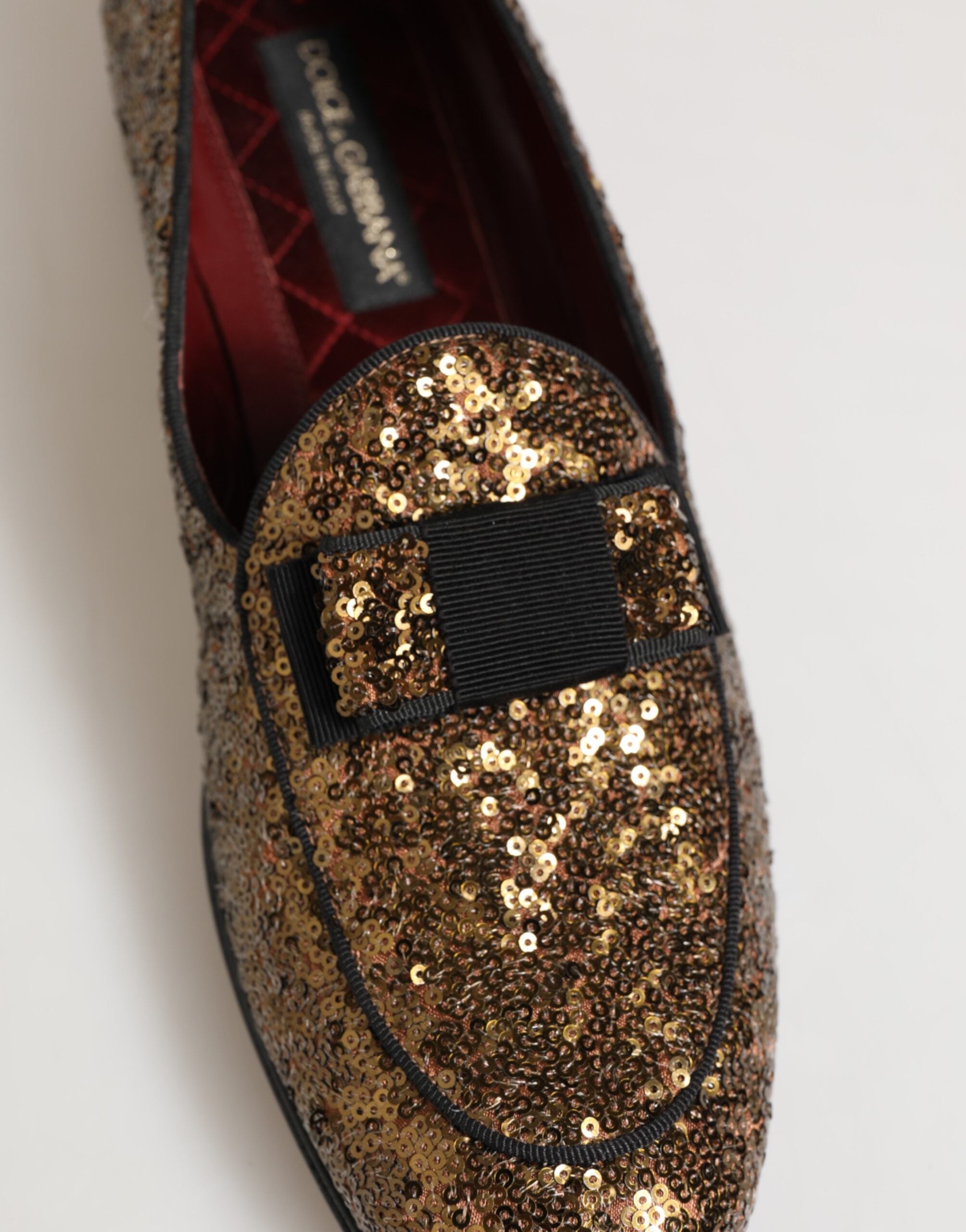 Dolce & Gabbana Gold Sequined Slip On Loafers Men Dress Shoes