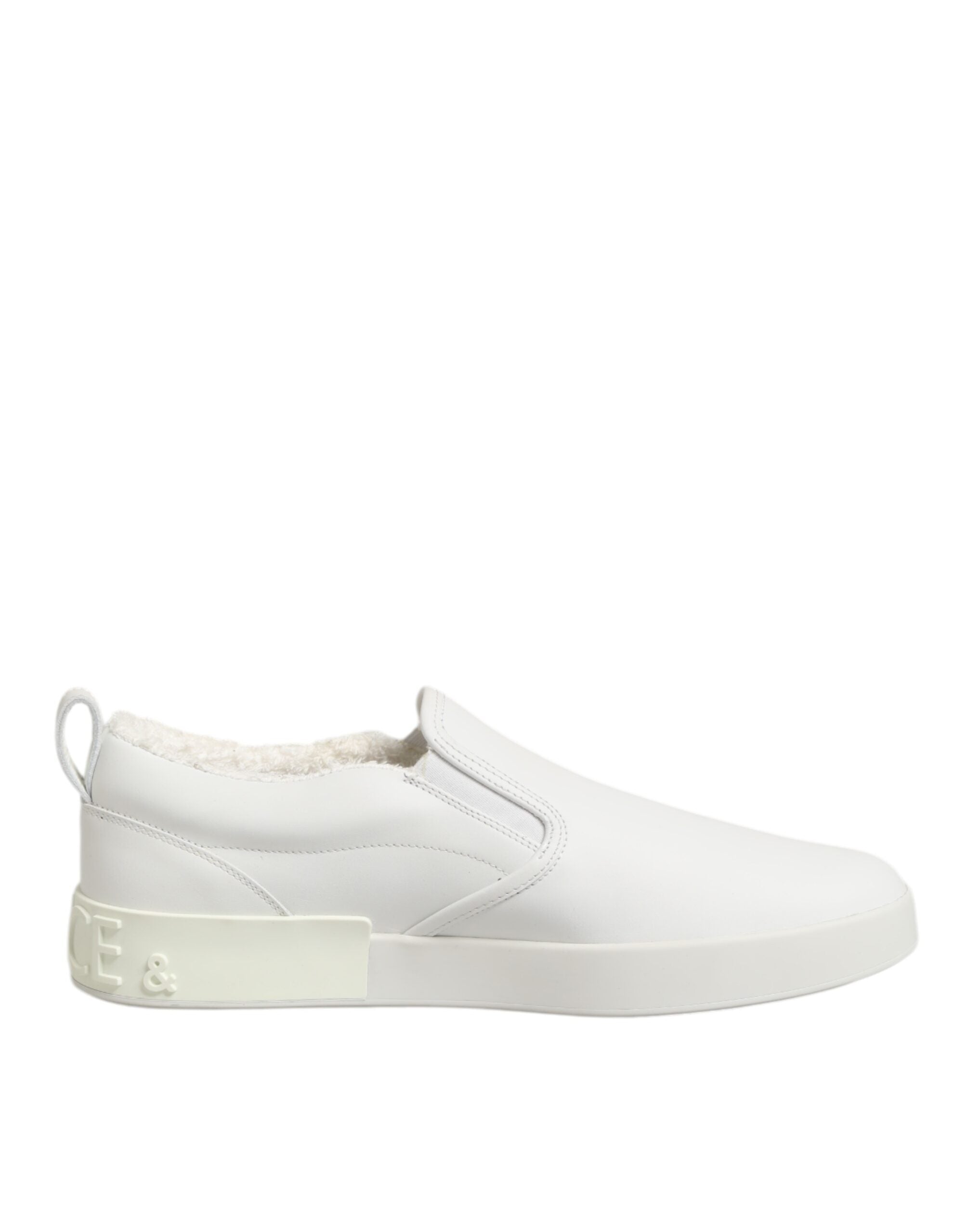 Dolce & Gabbana White Leather Low Top Slip On Sneakers Shoes LUNESCAPE