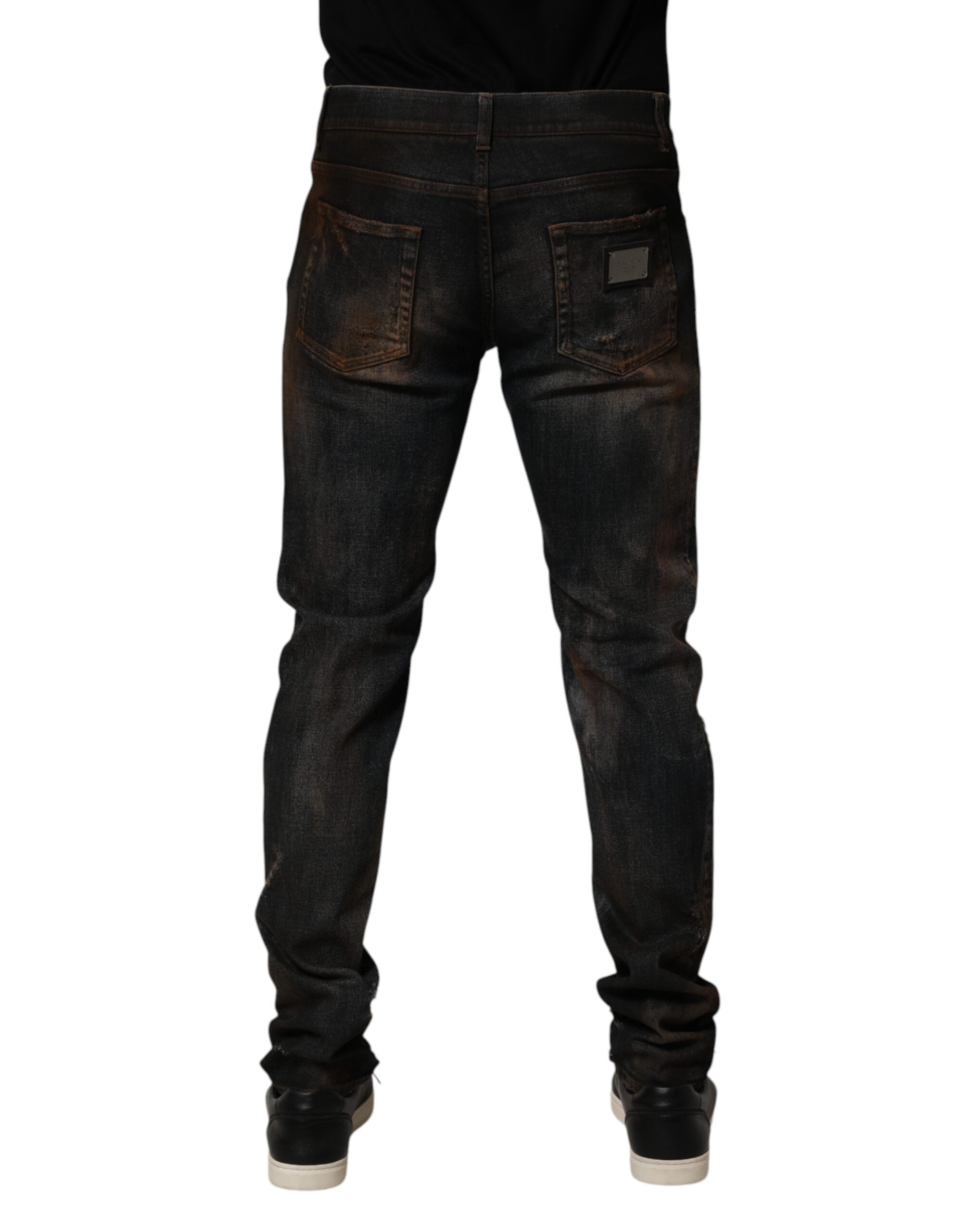 Dolce & Gabbana Black Cotton Skinny Tattered Men Denim Jeans LUNESCAPE